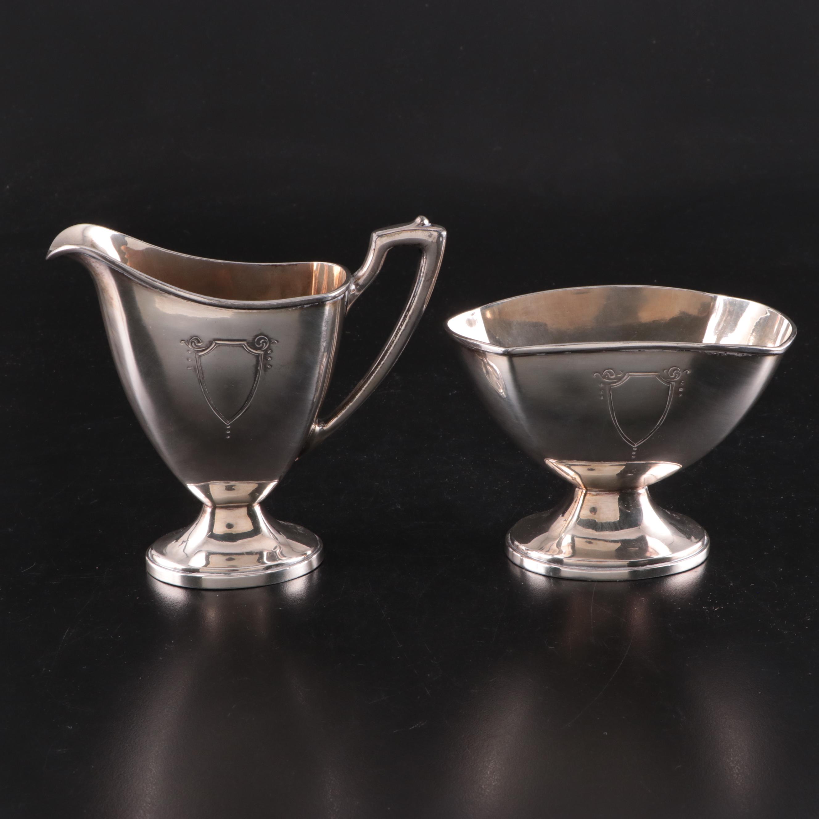 Wallace Bros. Silver Co. Neoclassical Style Silver Plate Tea Set and Other Tray