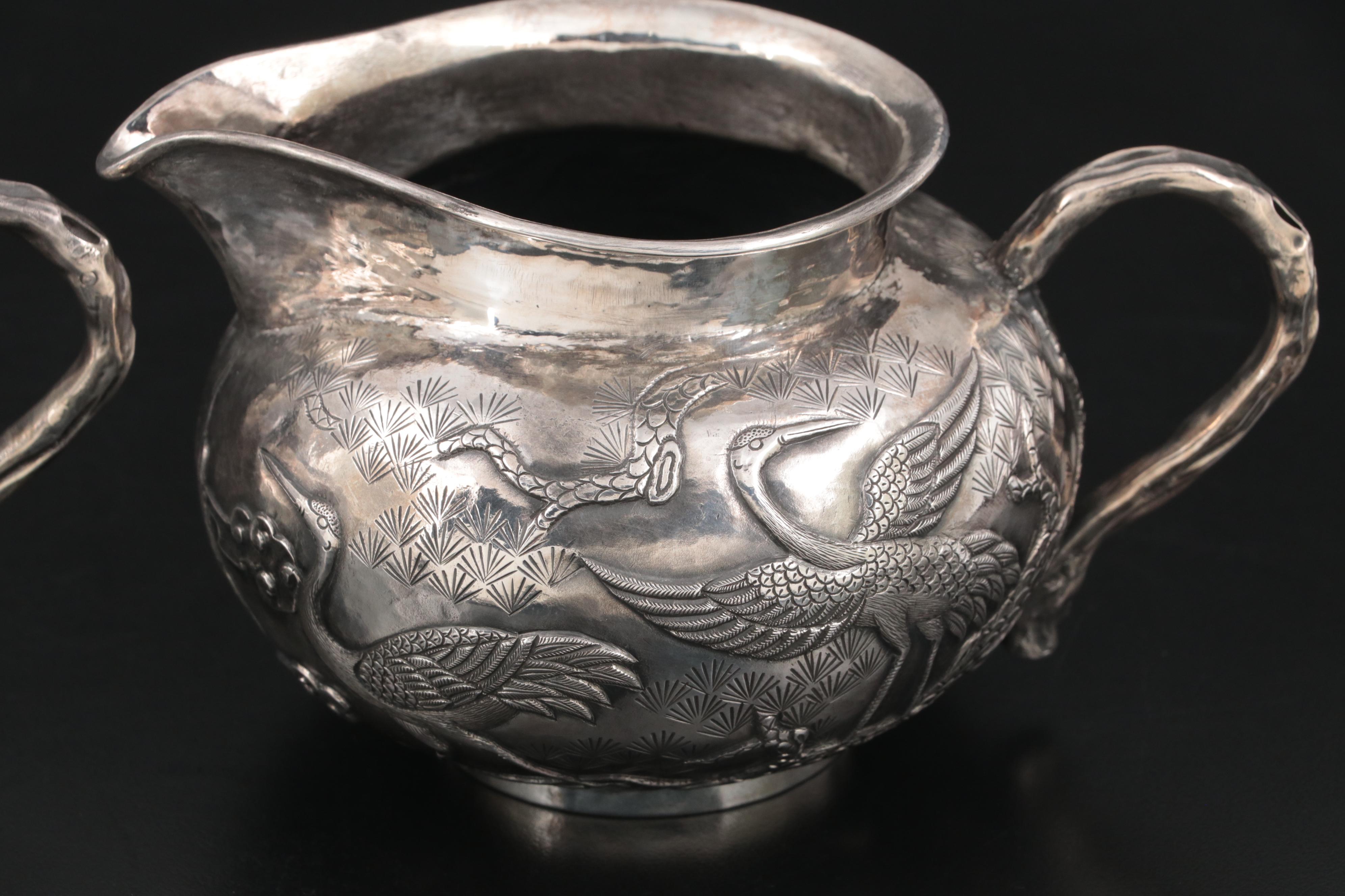 Chinese Export Silver Tien Shing Fine Silver Creamer and Sugar, Late 19th C.