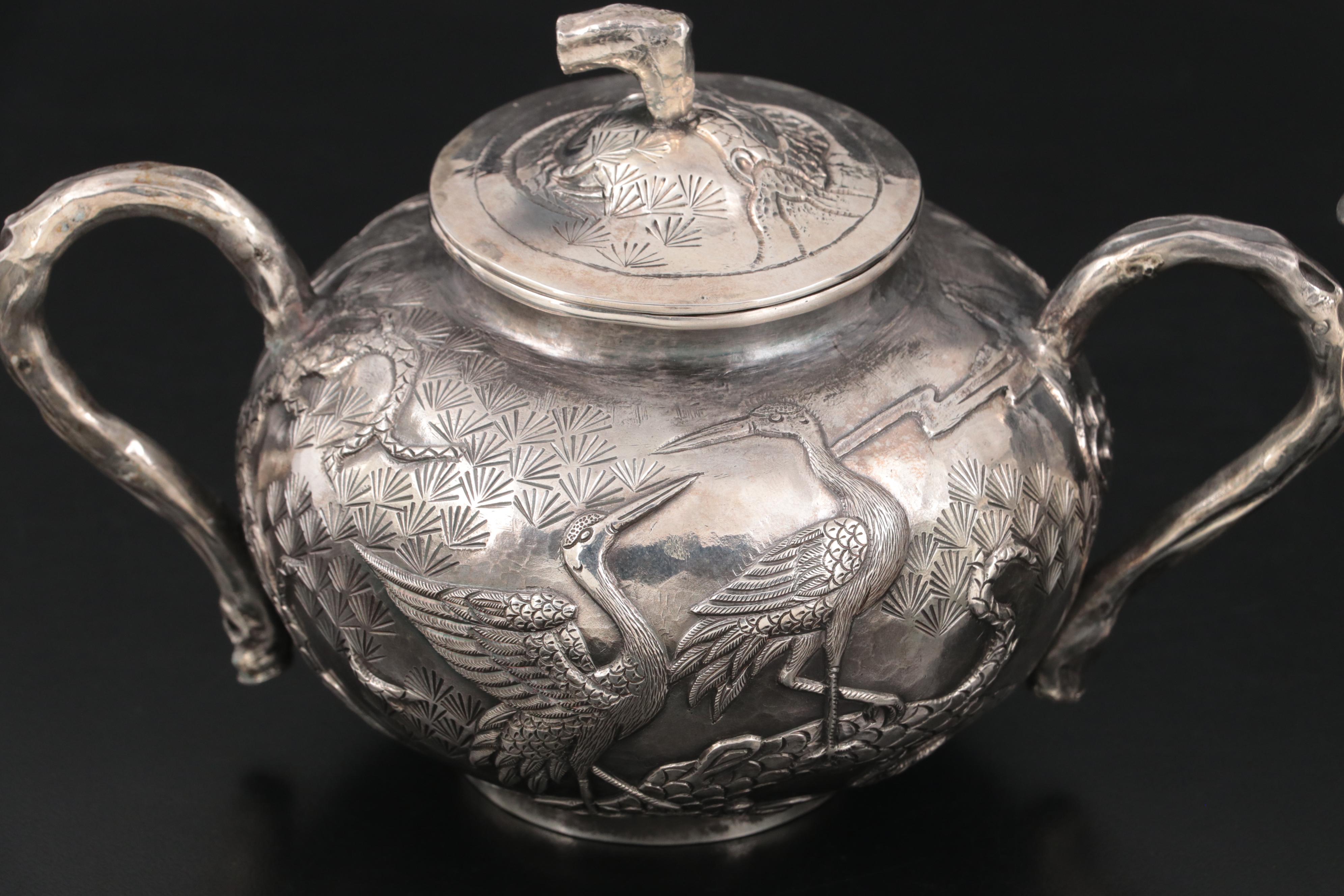Chinese Export Silver Tien Shing Fine Silver Creamer and Sugar, Late 19th C.