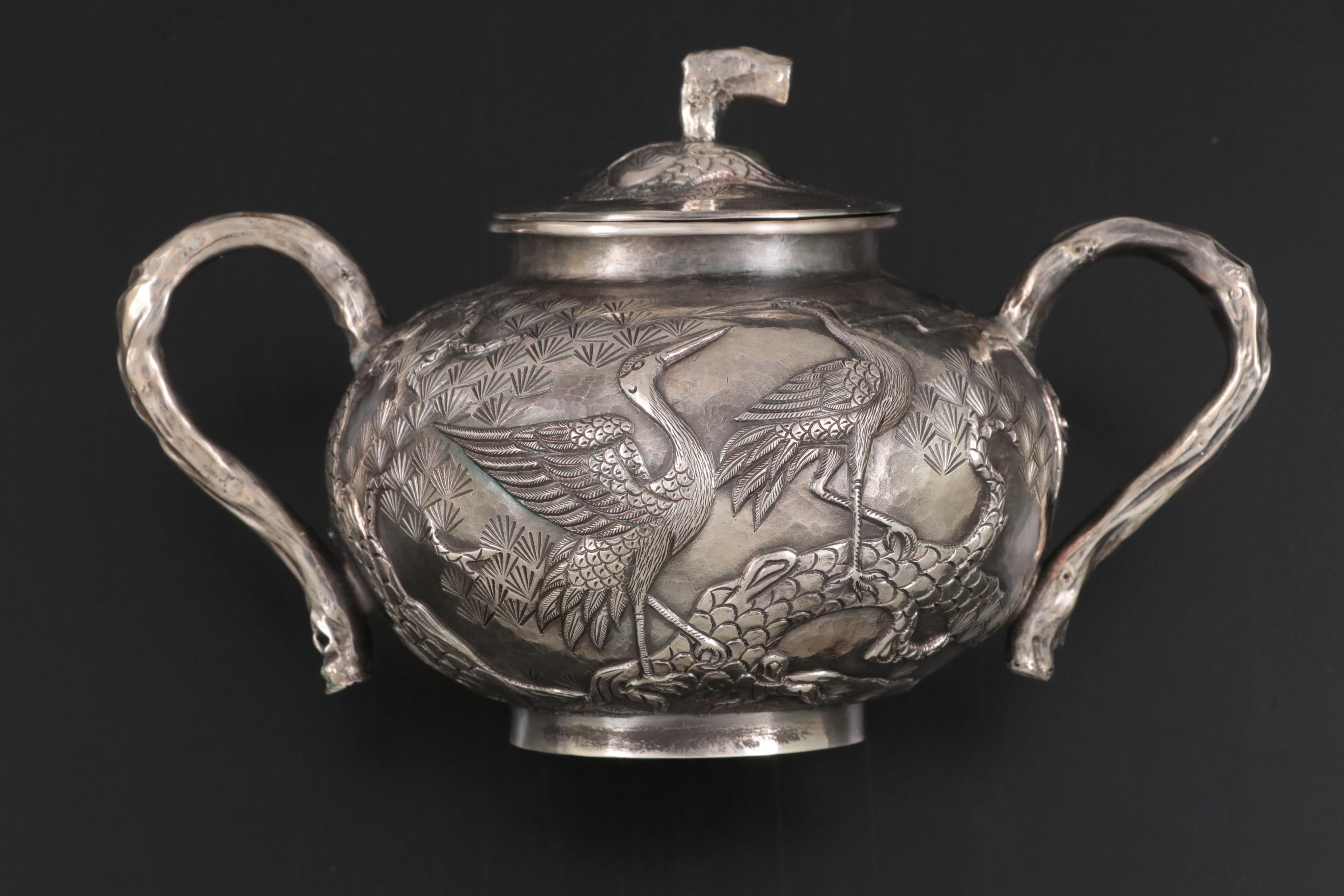 Chinese Export Silver Tien Shing Fine Silver Creamer and Sugar, Late 19th C.