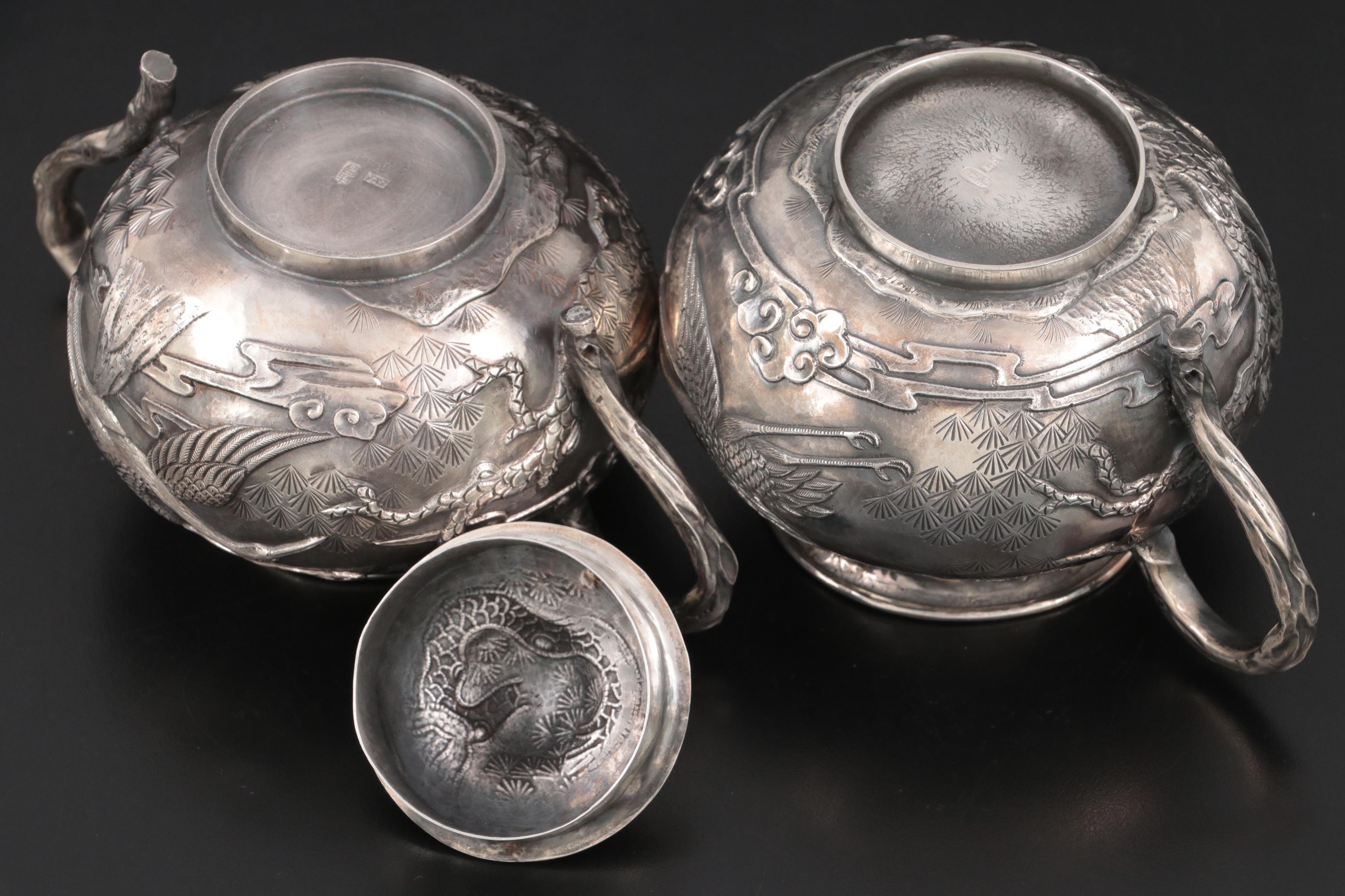 Chinese Export Silver Tien Shing Fine Silver Creamer and Sugar, Late 19th C.