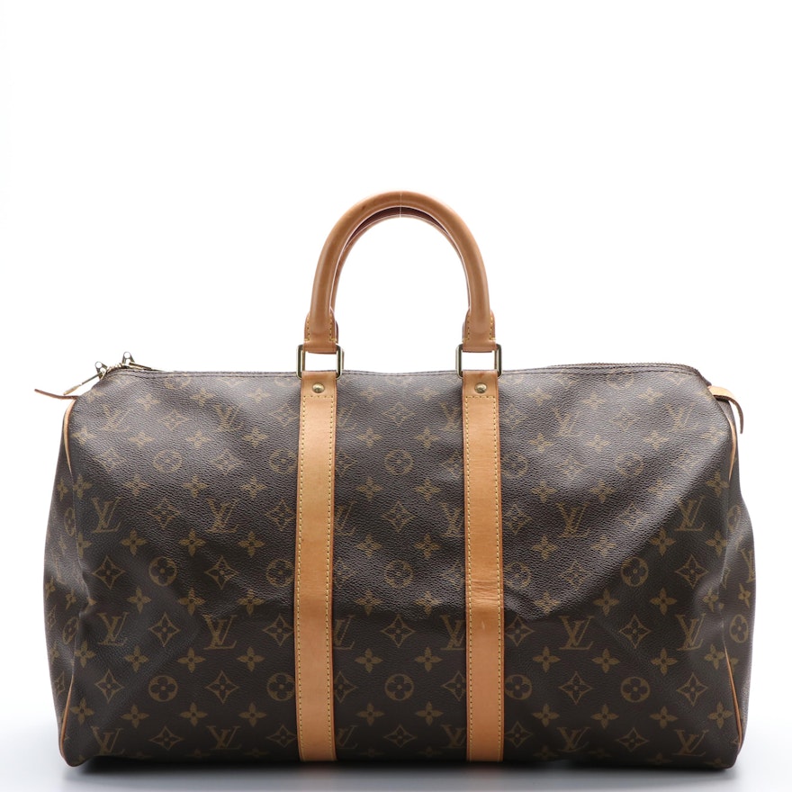 Louis Vuitton Brown Coated Canvas Monogram Keepall Gold Hardware