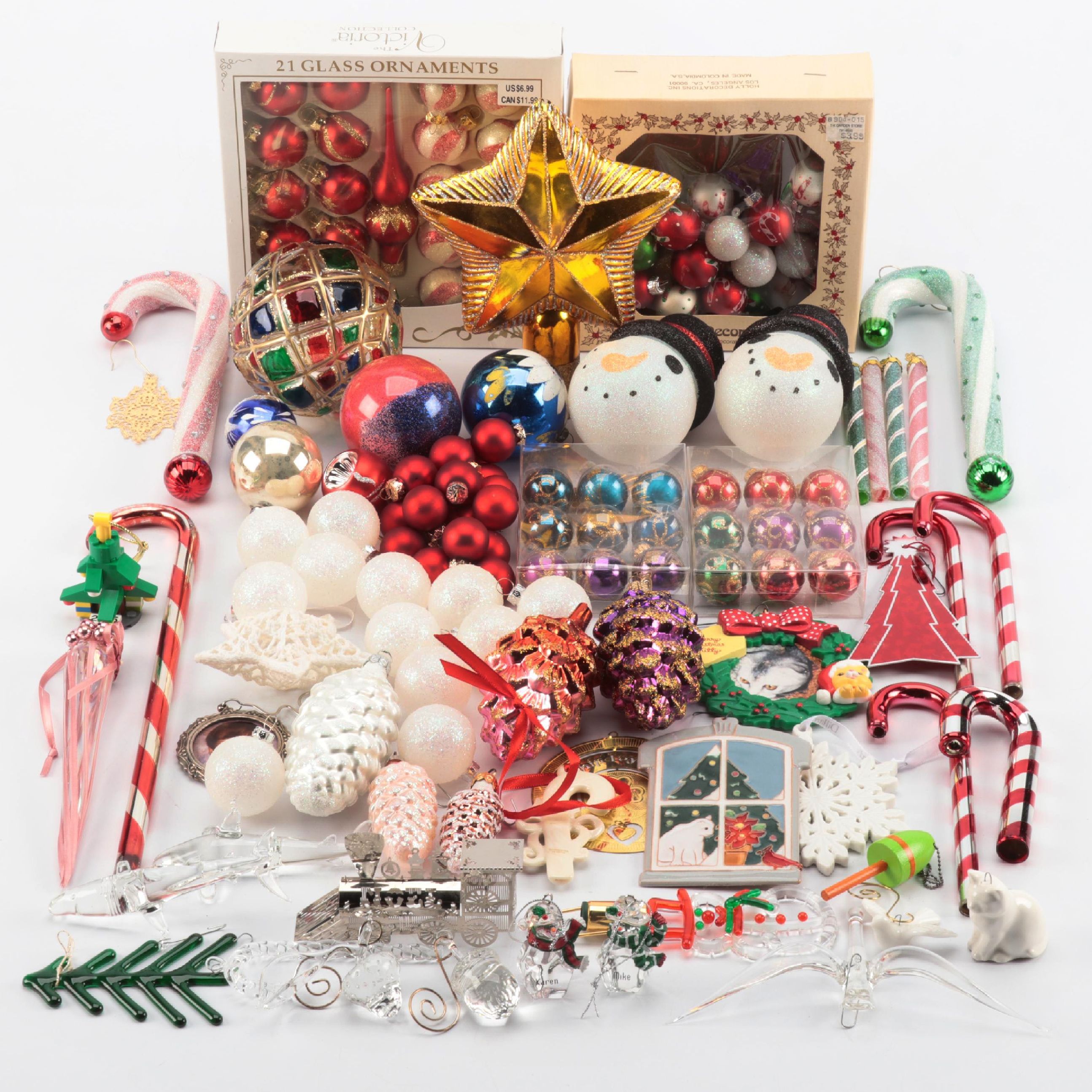 Golden Glass Star Tree Topper with Ornament Collection