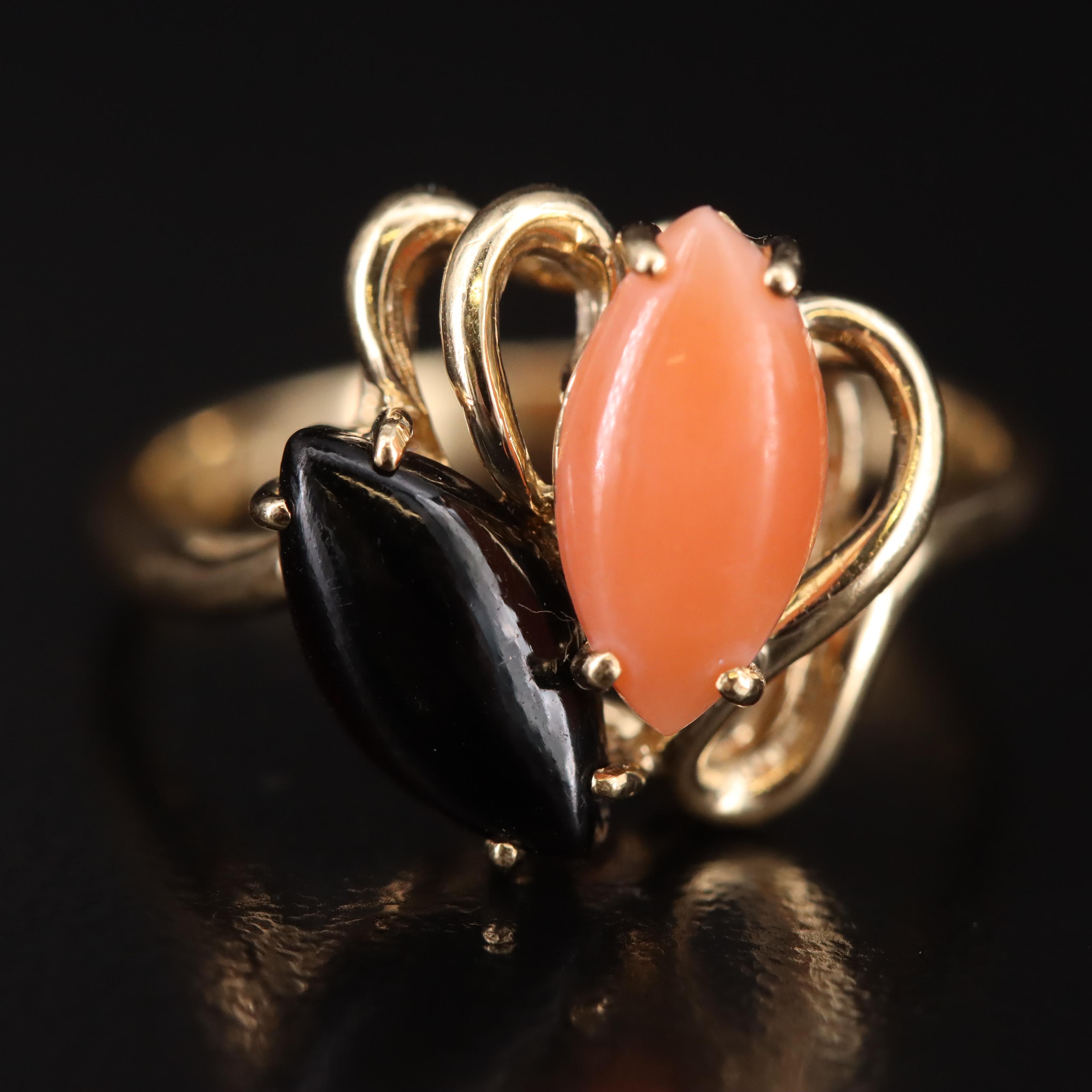 14K Coral Ring Including Black Coral