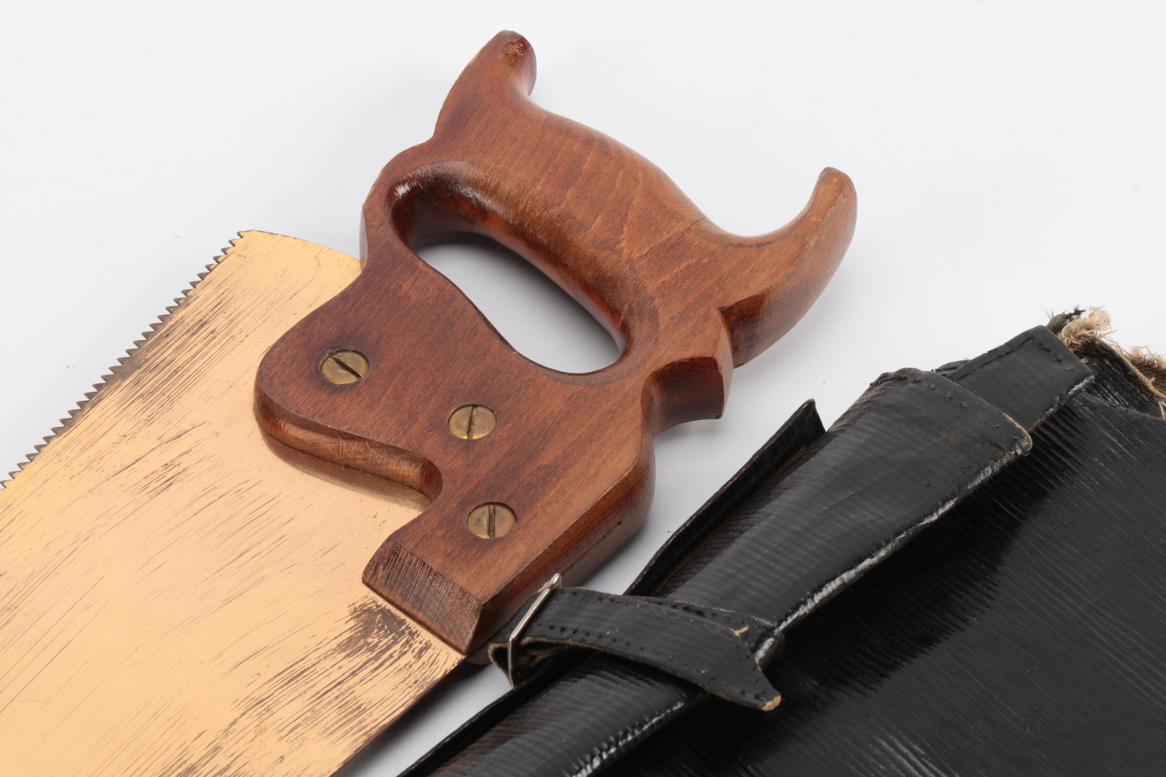 Brass Finished Metal Hand Saw With Mother of Pearl and Wood Bow