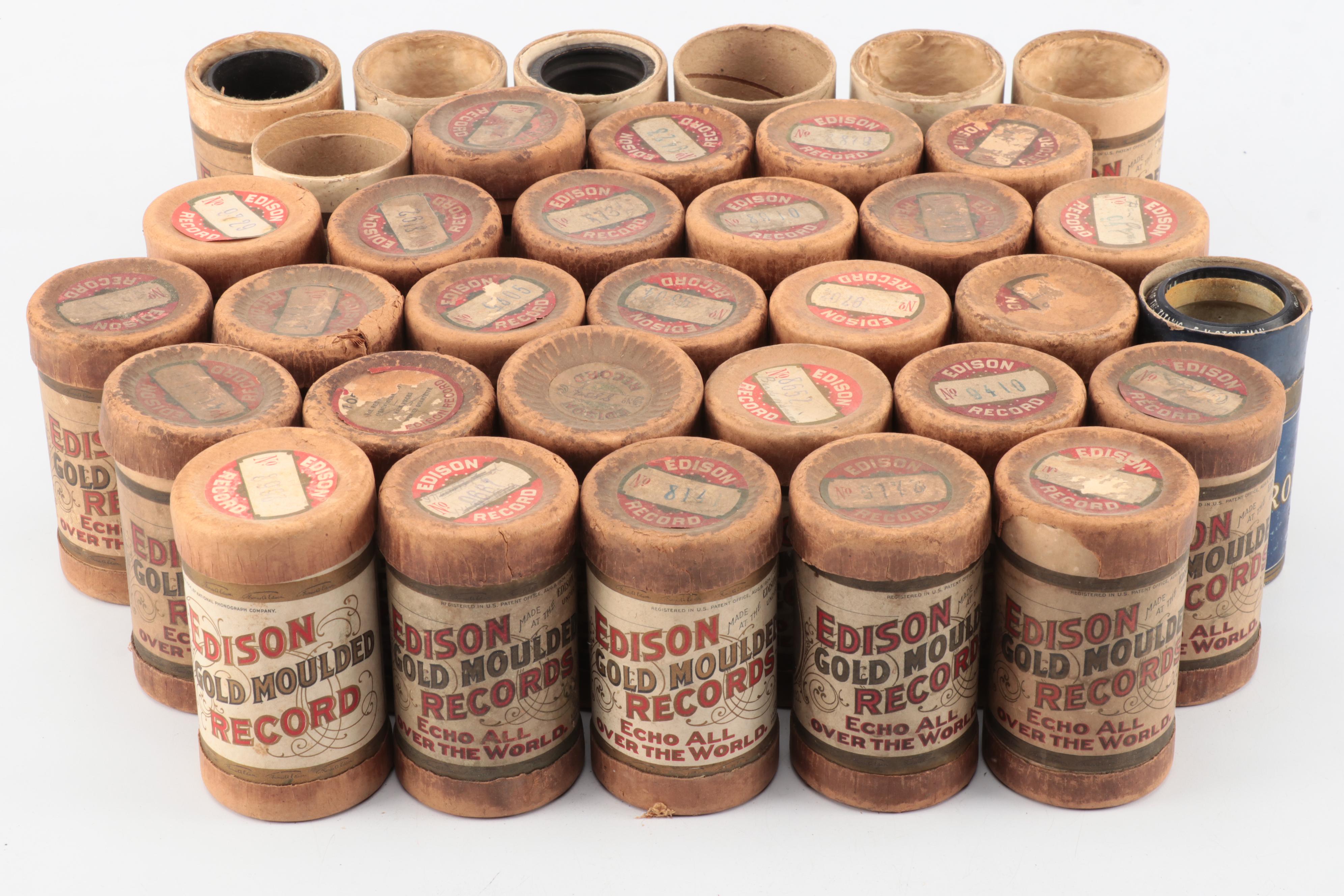 National Phonograph Co. Edison Cylinders, Holder and More, Early 20th Century