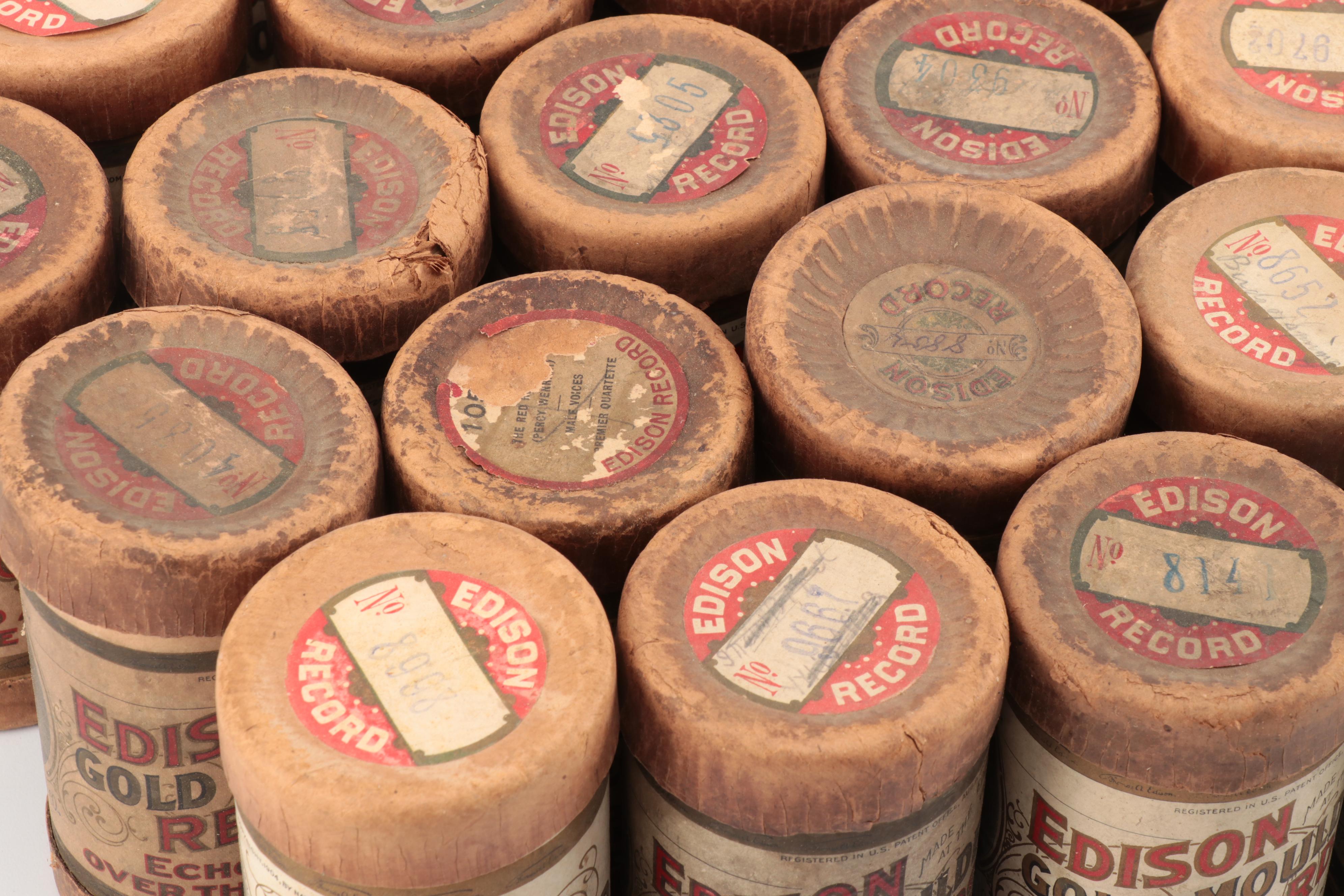 National Phonograph Co. Edison Cylinders, Holder and More, Early 20th Century