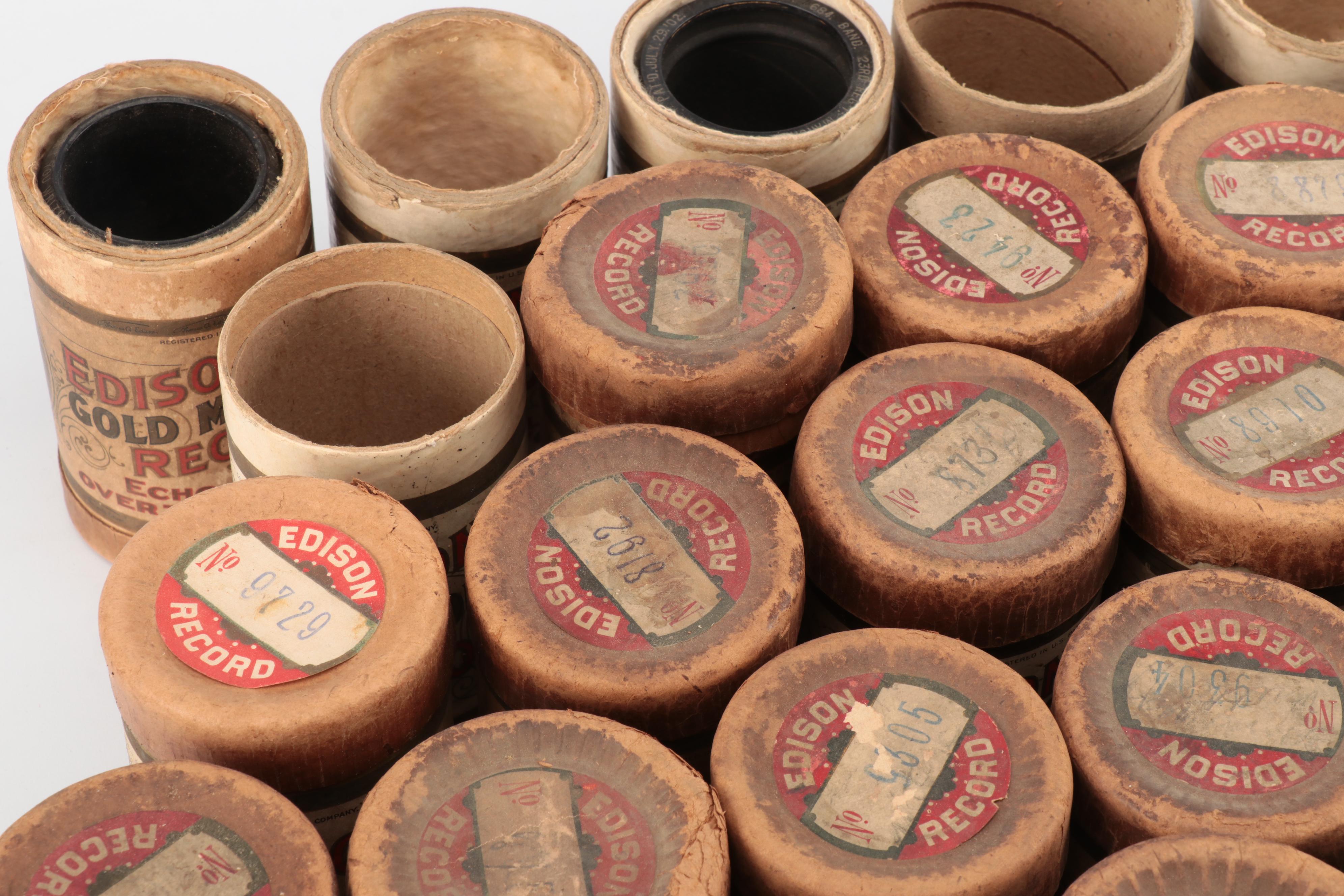 National Phonograph Co. Edison Cylinders, Holder and More, Early 20th Century