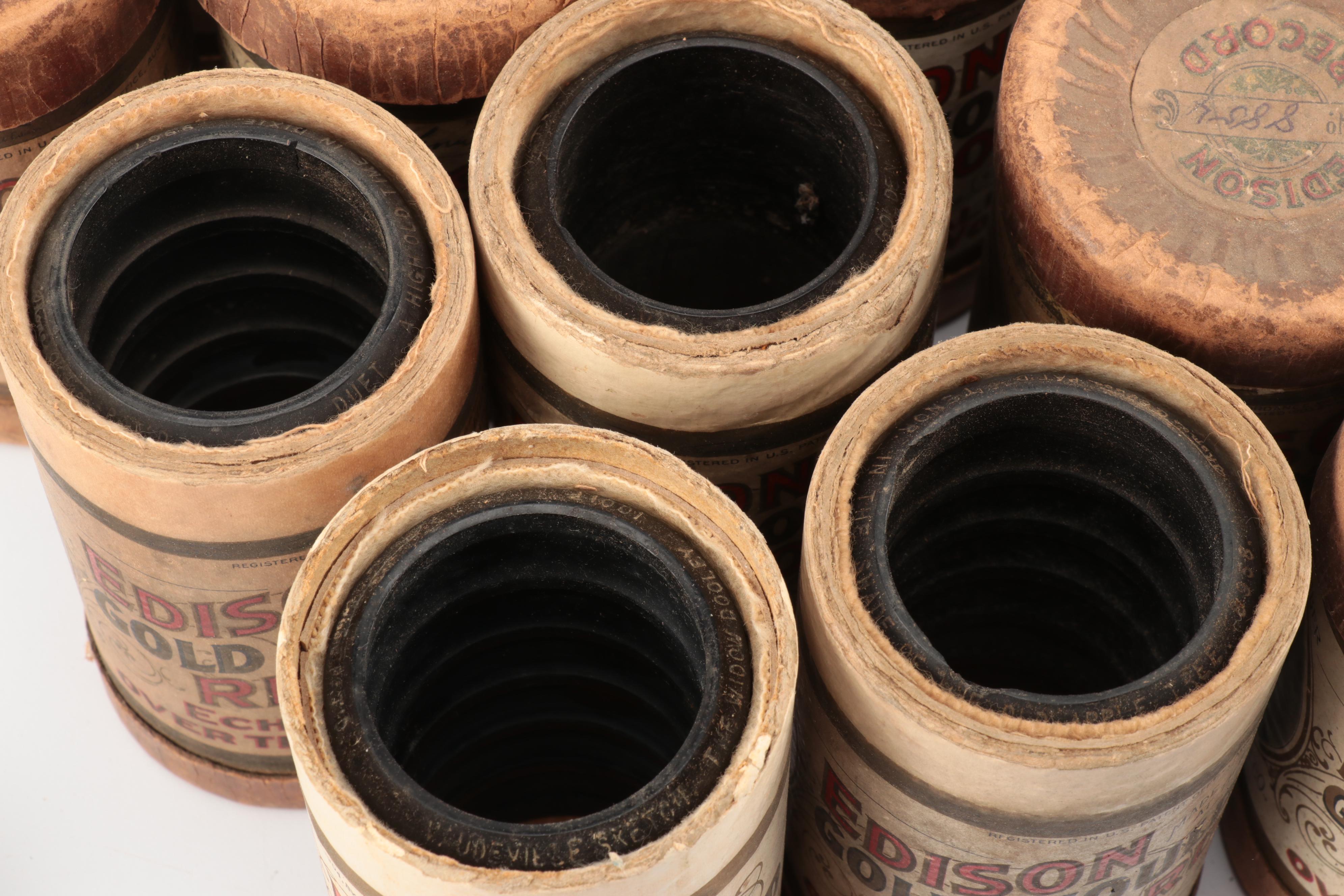 National Phonograph Co. Edison Cylinders, Holder and More, Early 20th Century