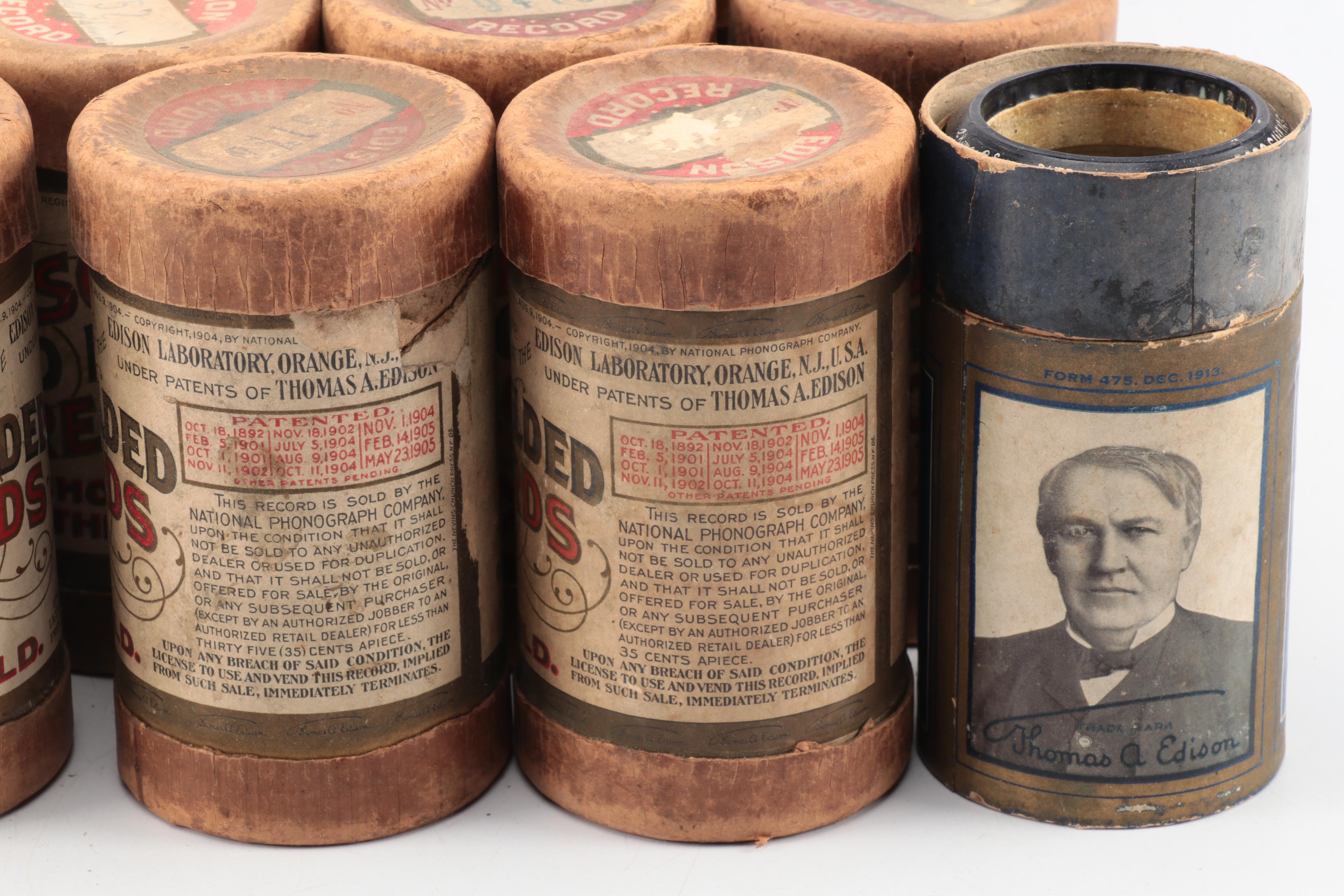 National Phonograph Co. Edison Cylinders, Holder and More, Early 20th Century