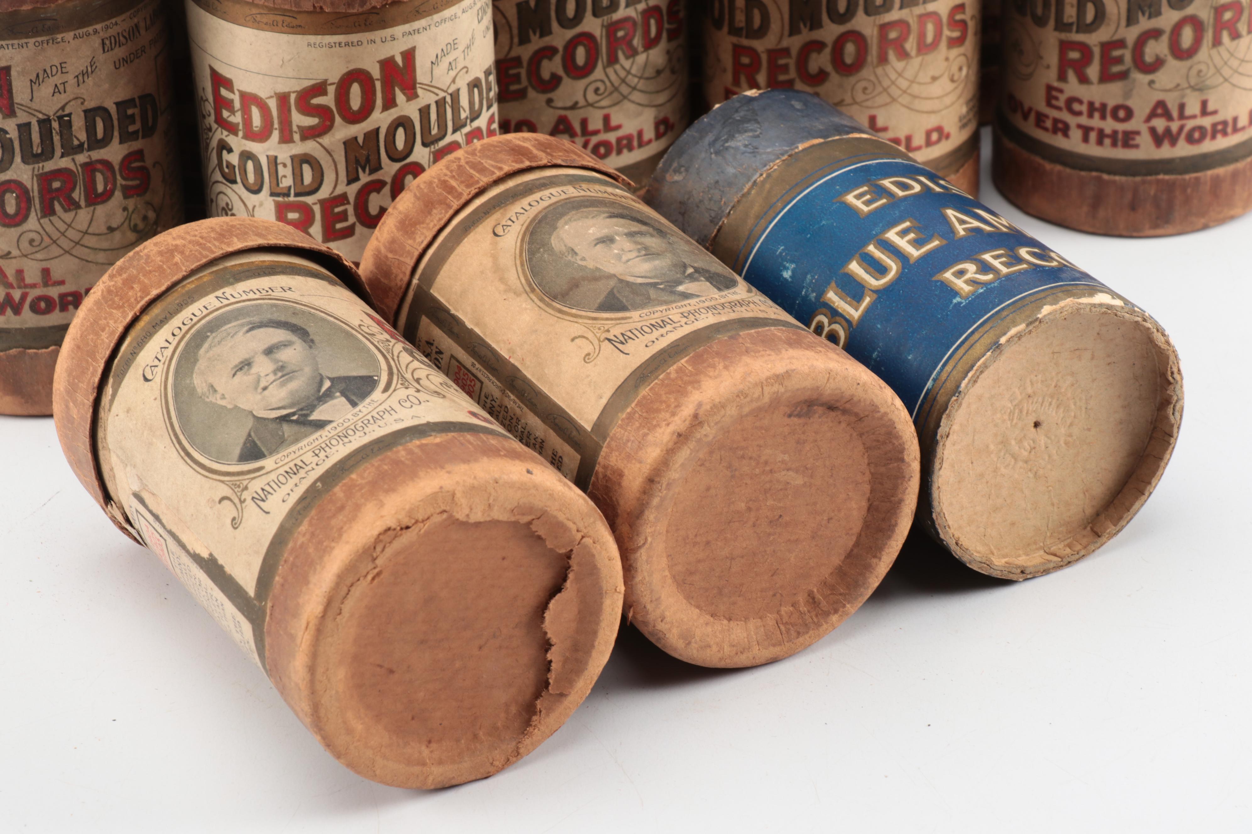 National Phonograph Co. Edison Cylinders, Holder and More, Early 20th Century