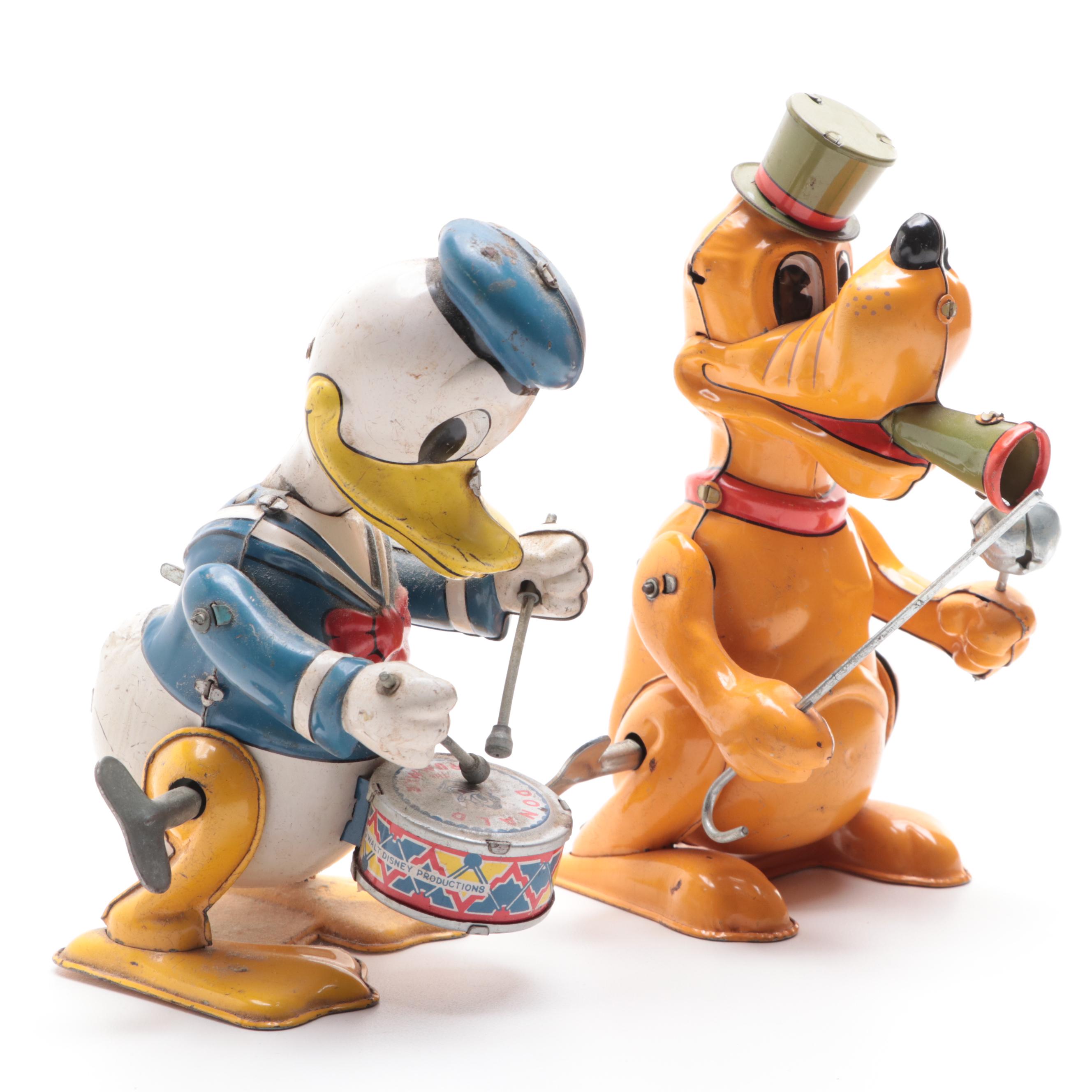 Marx Pluto and Donald Duck Tin Lithograph Wind-Up Toys, Mid to Late 20th Century
