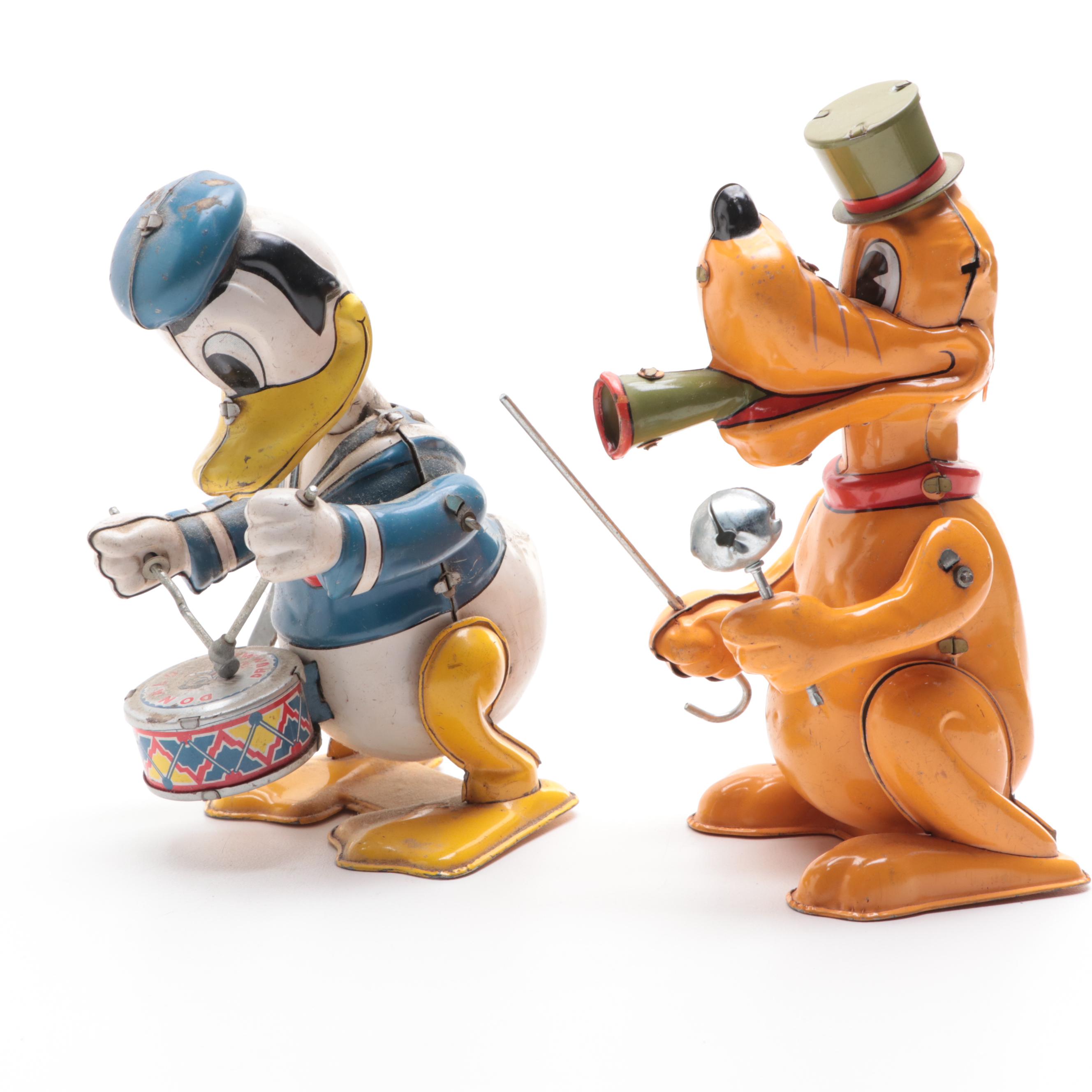 Marx Pluto and Donald Duck Tin Lithograph Wind-Up Toys, Mid to Late 20th Century