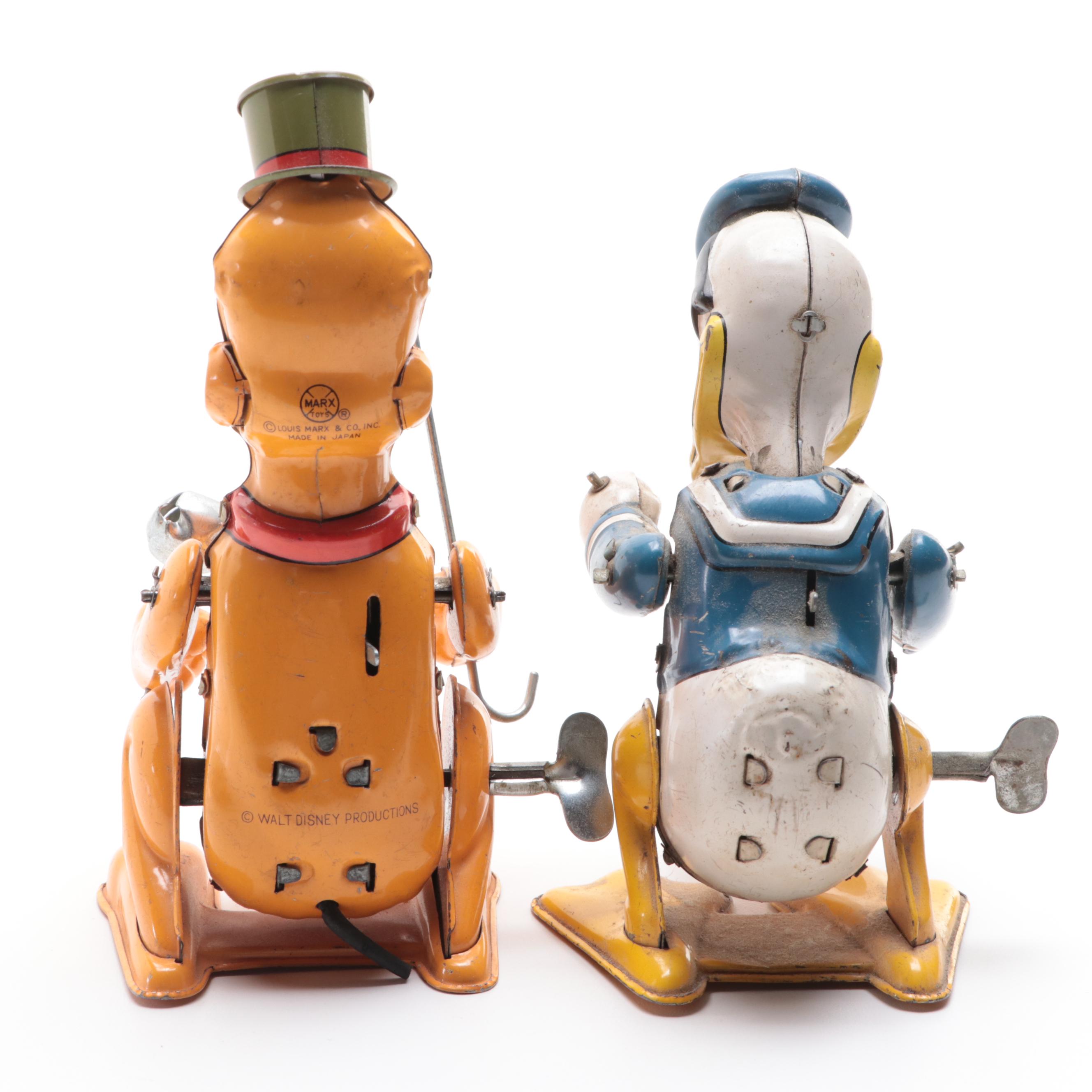Marx Pluto and Donald Duck Tin Lithograph Wind-Up Toys, Mid to Late 20th Century