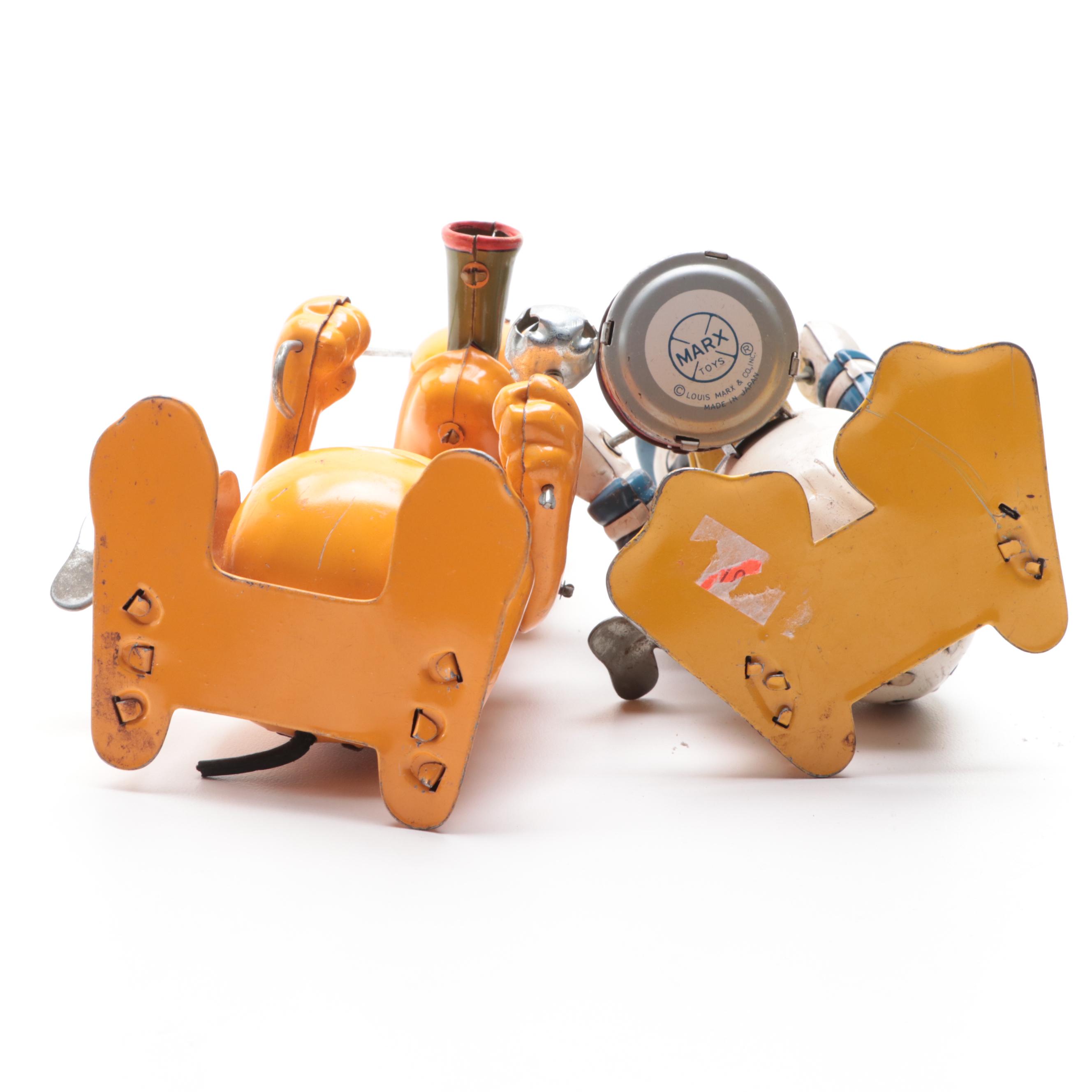 Marx Pluto and Donald Duck Tin Lithograph Wind-Up Toys, Mid to Late 20th Century