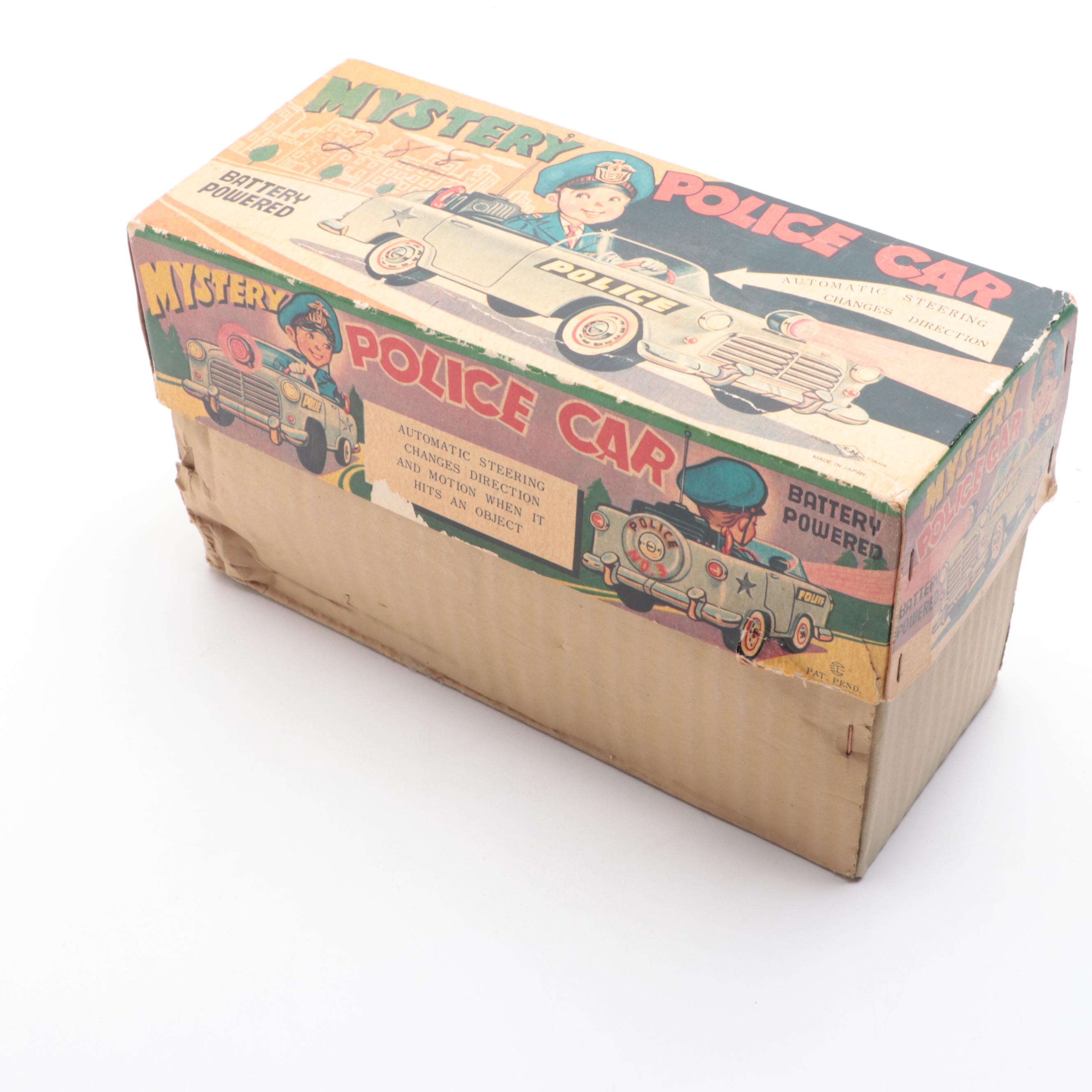 Tin Lithograph Battery Powered Police Car Toy, Mid-20th Century
