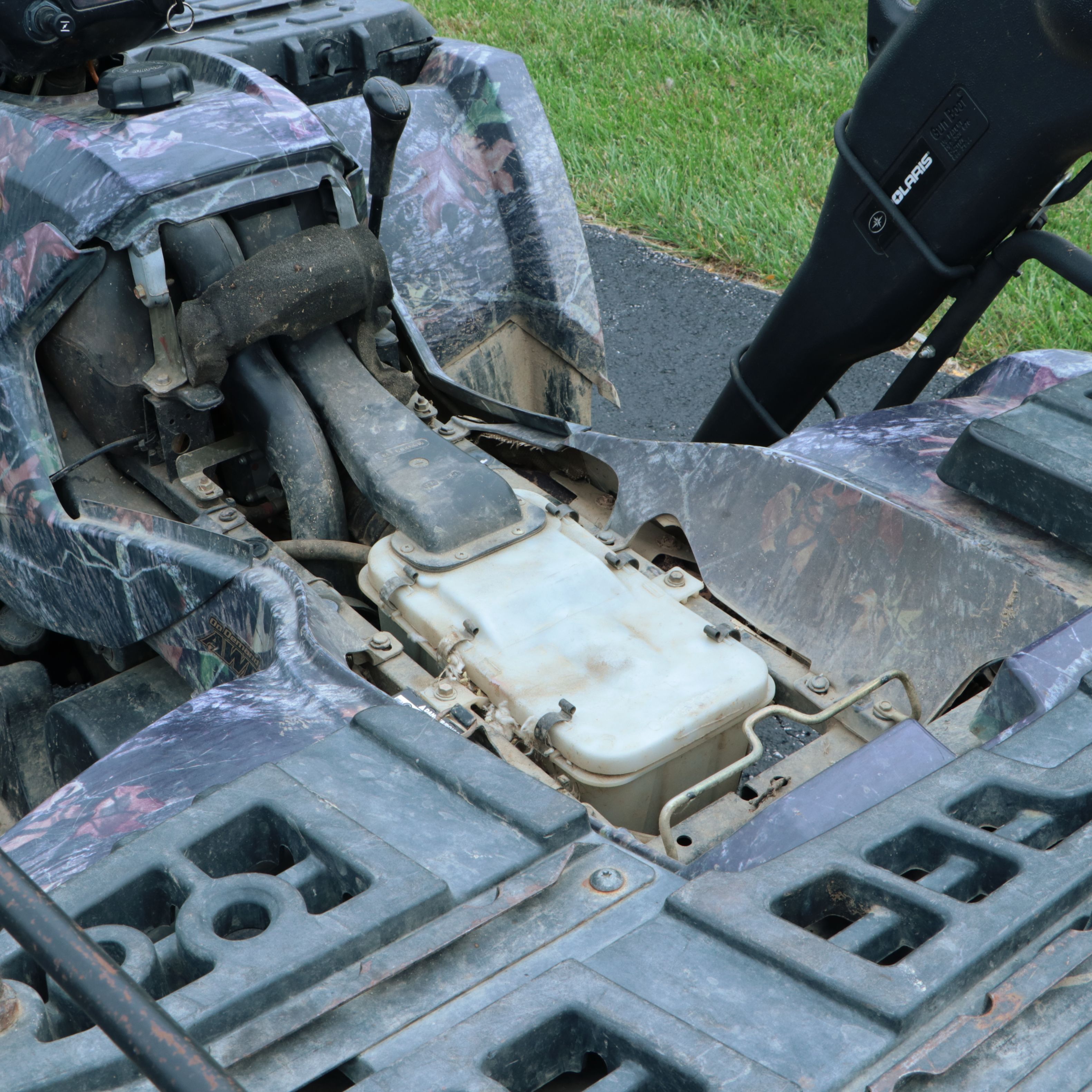 2006 Polaris Sportsman 450 ATV in Camo with Ramps, Snow Plow, and Accessories