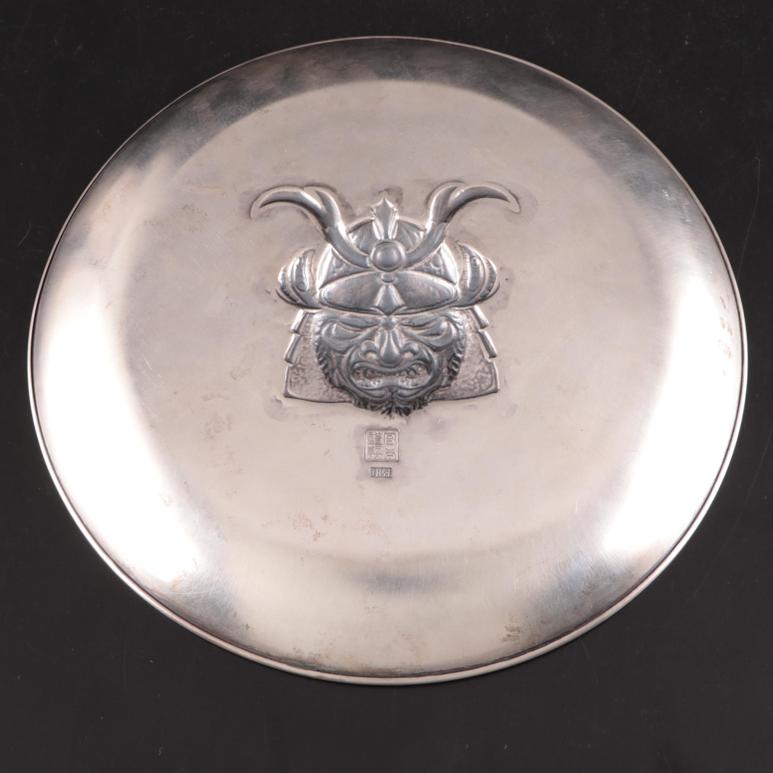 Japanese Jungin Silver Samurai Mask Dish, Late 19th/ Early 20th Century
