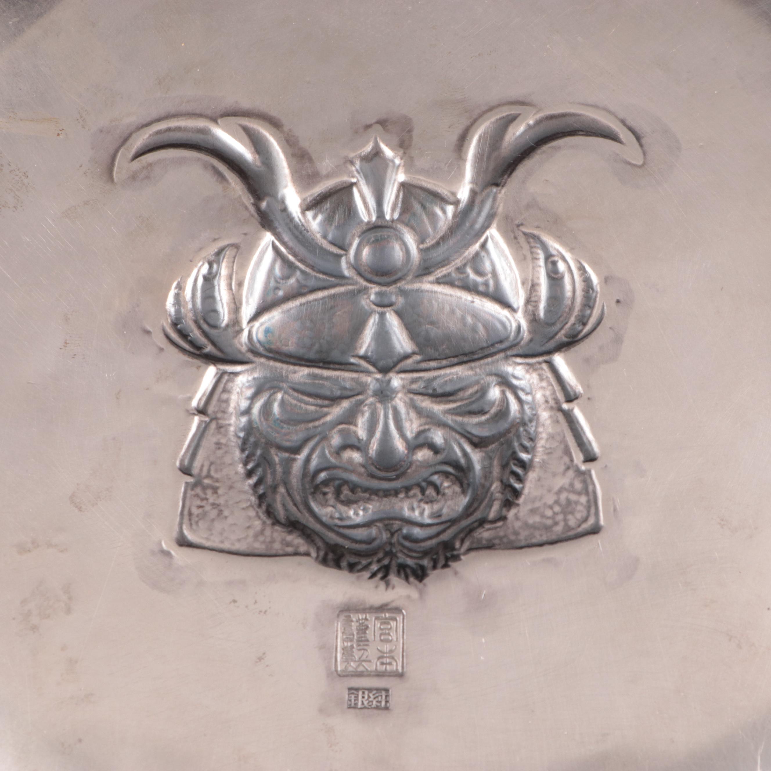 Japanese Jungin Silver Samurai Mask Dish, Late 19th/ Early 20th Century