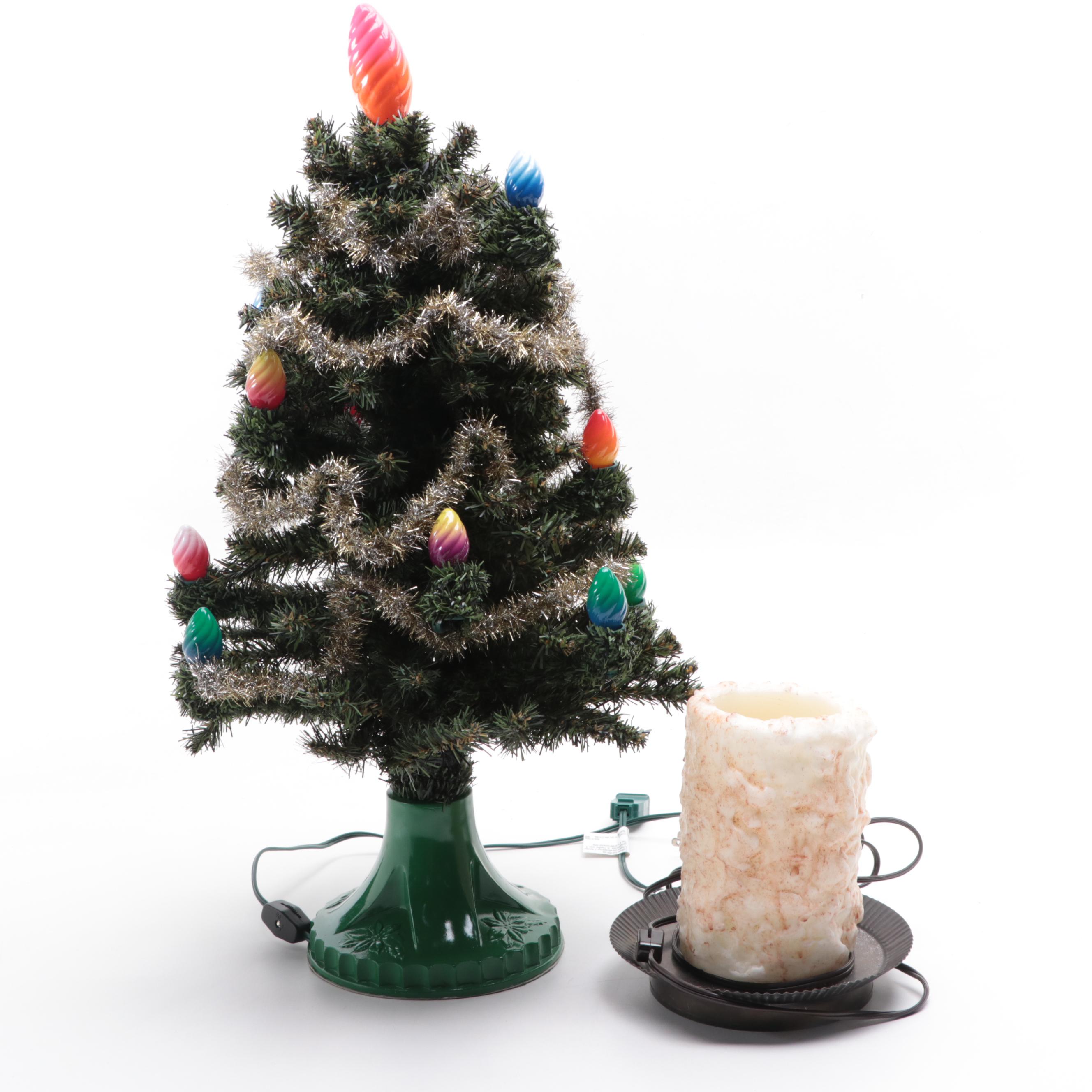 Shiny Brite Light-Up Tabletop Christmas Tree with Other Seasonal Décor