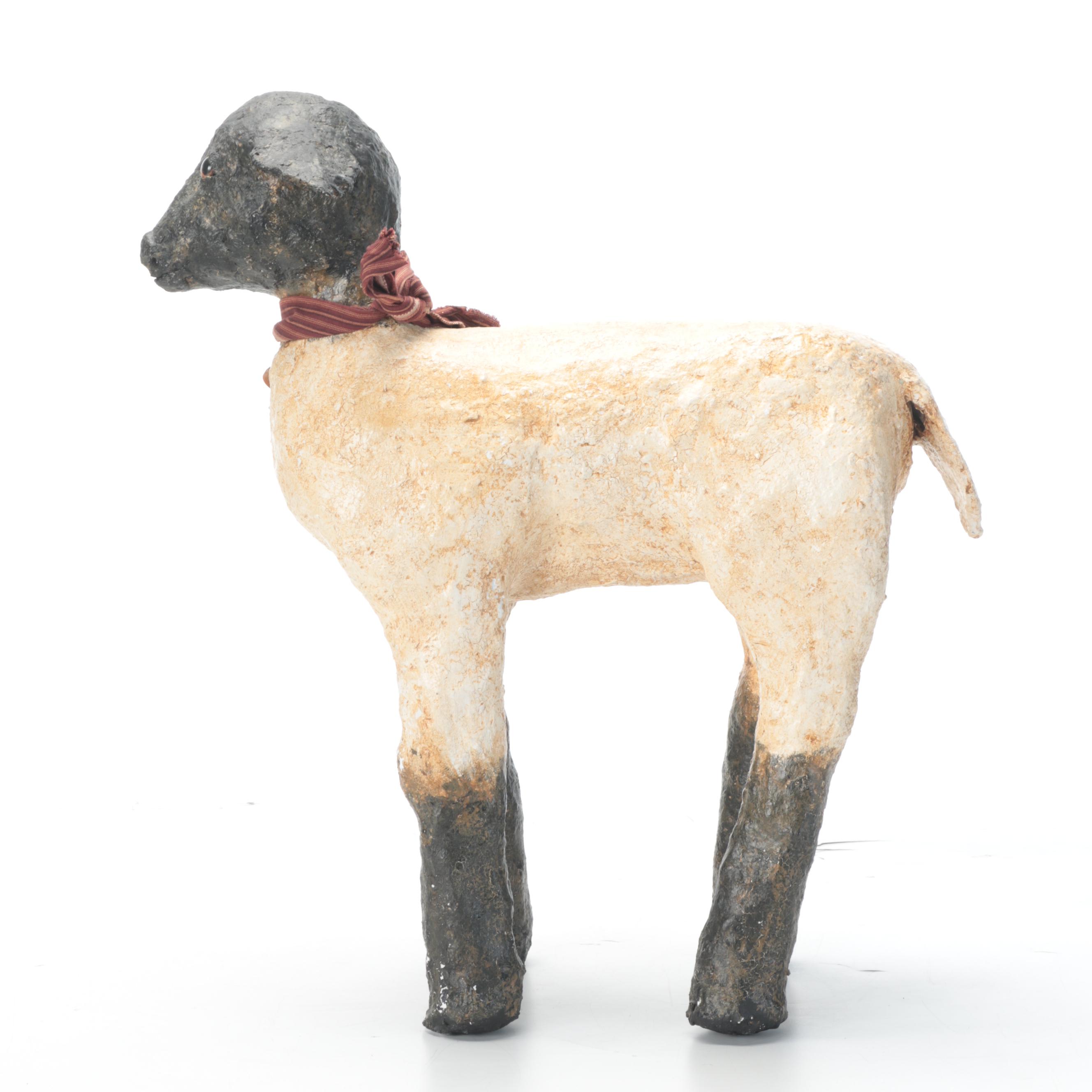 Papier-mâché Lamb Statuette