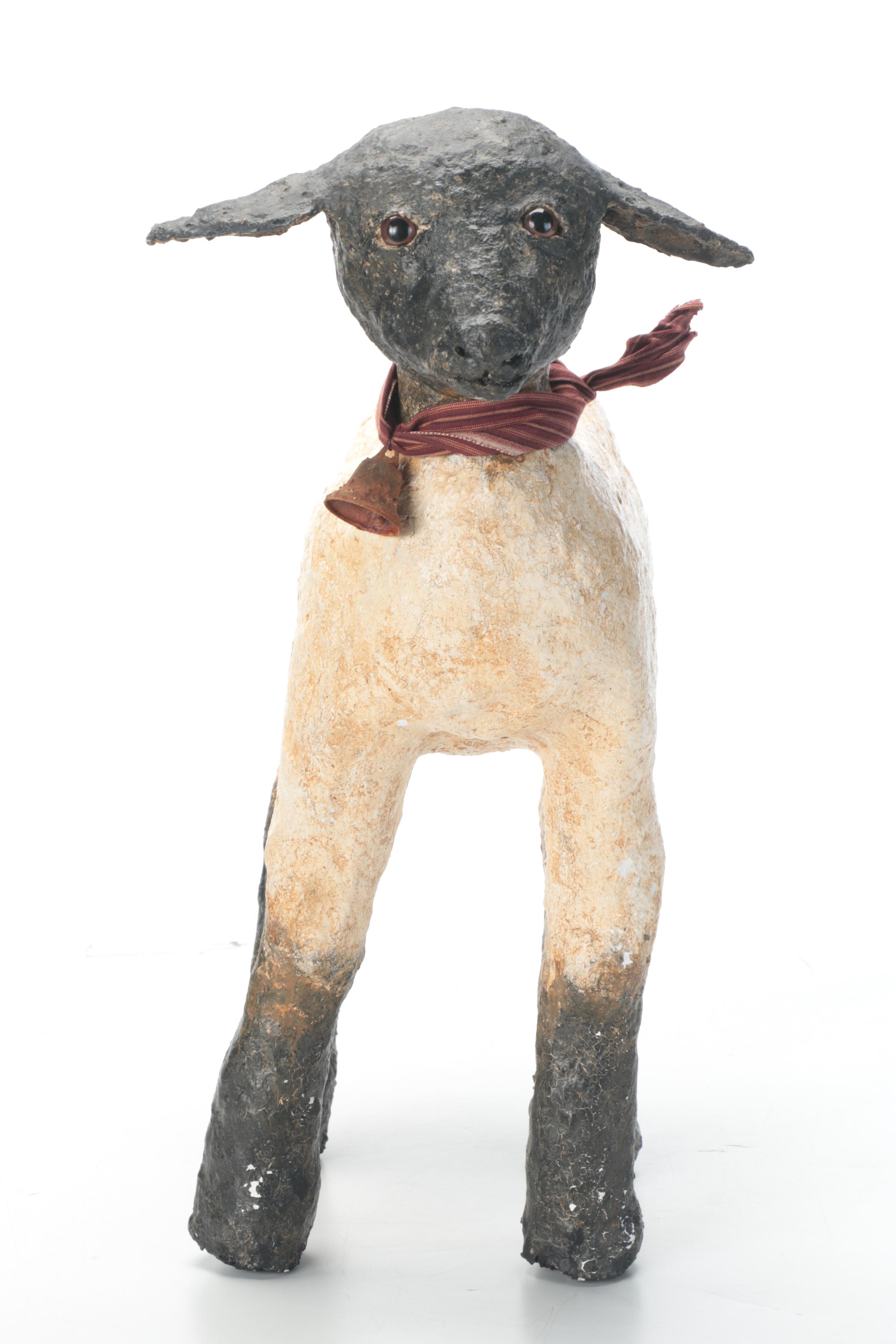 Papier-mâché Lamb Statuette