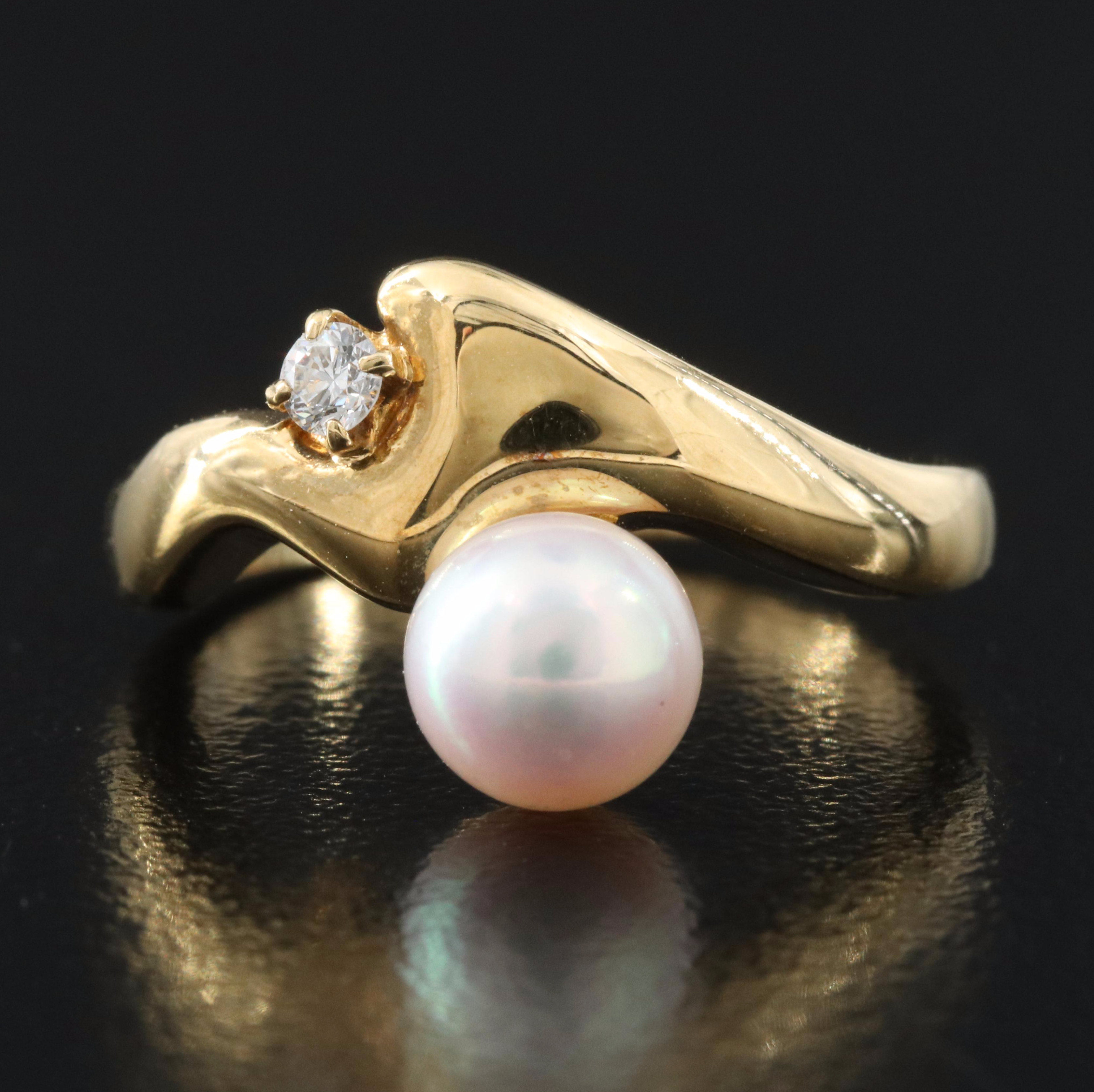 Mikimoto 18K Pearl and Diamond Ring