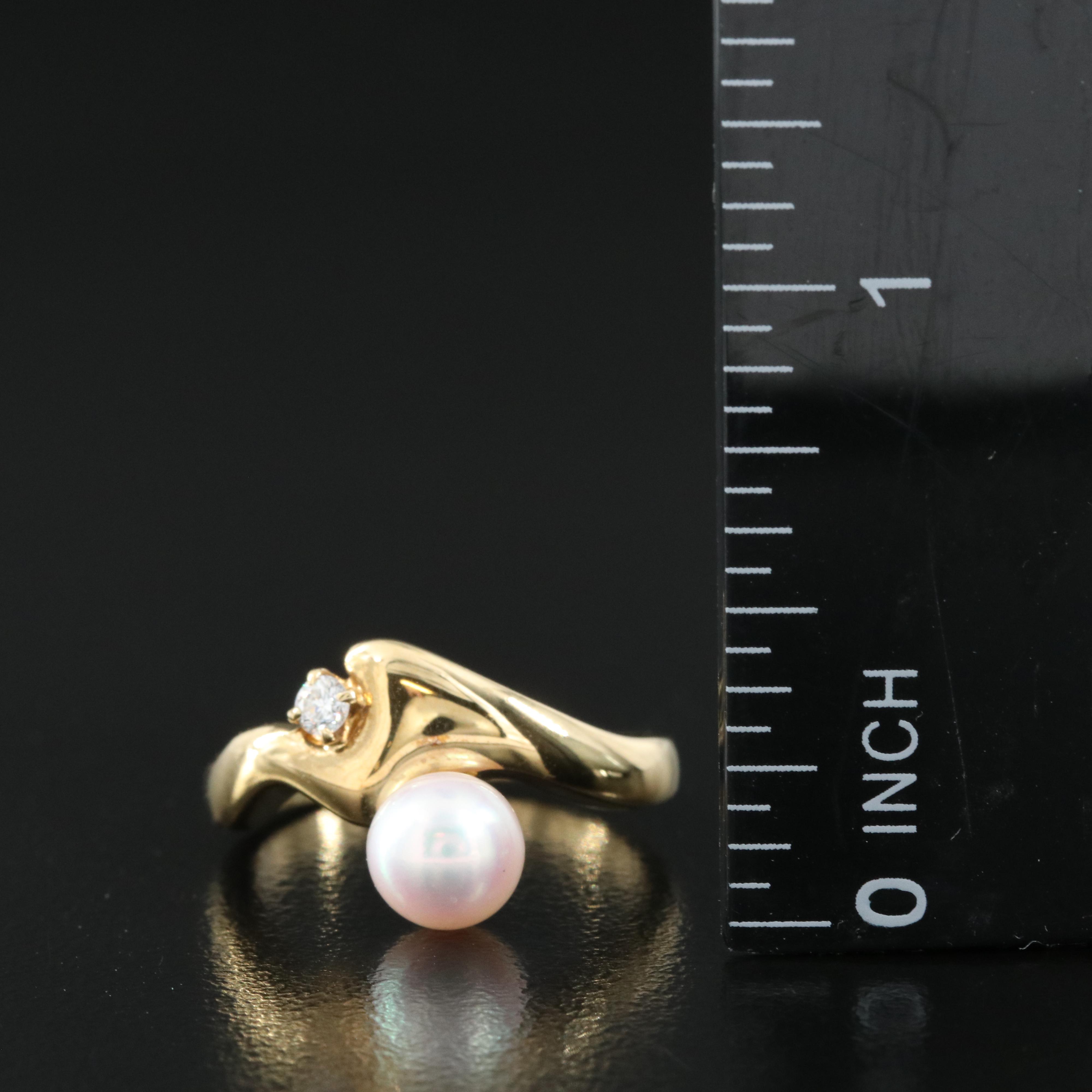 Mikimoto 18K Pearl and Diamond Ring