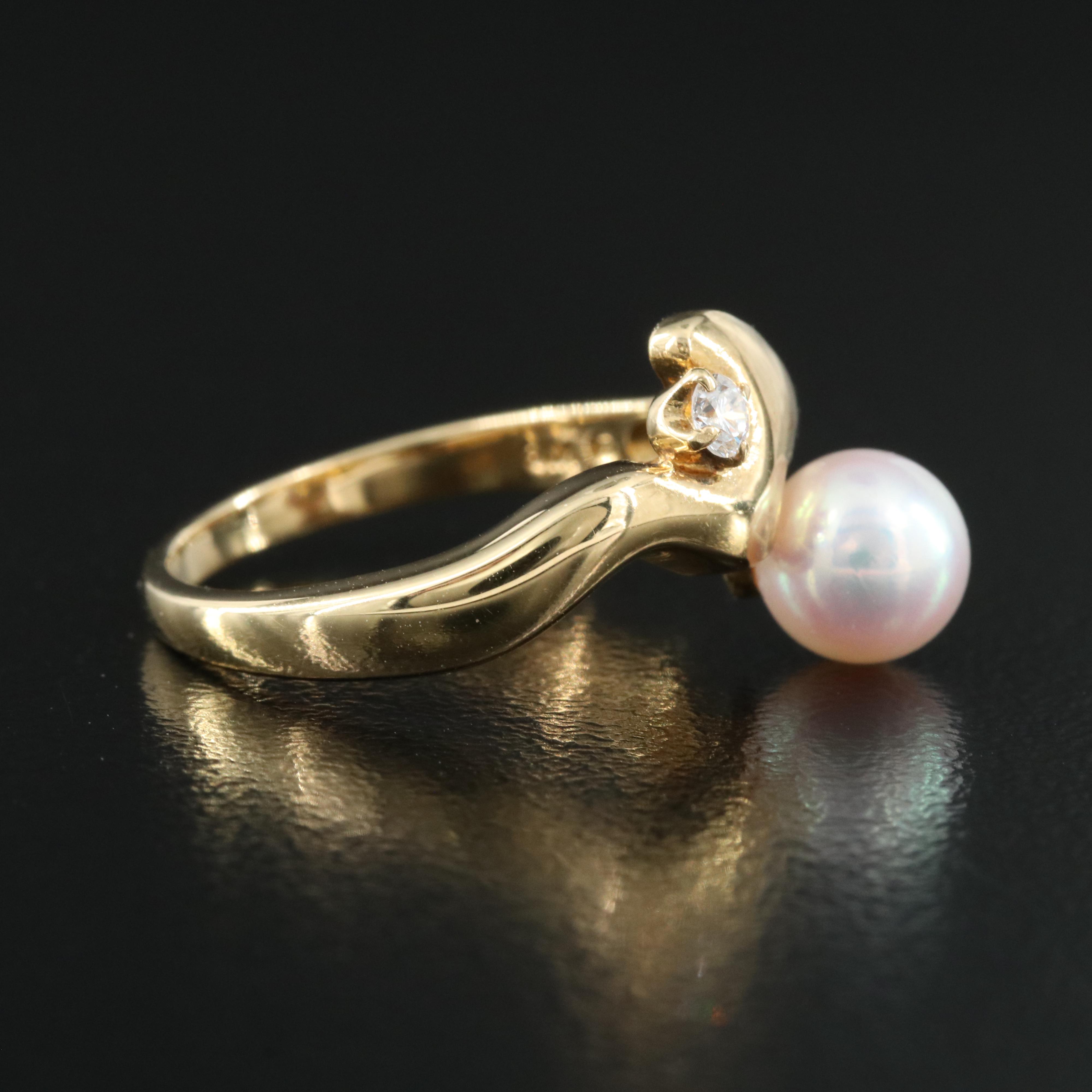 Mikimoto 18K Pearl and Diamond Ring