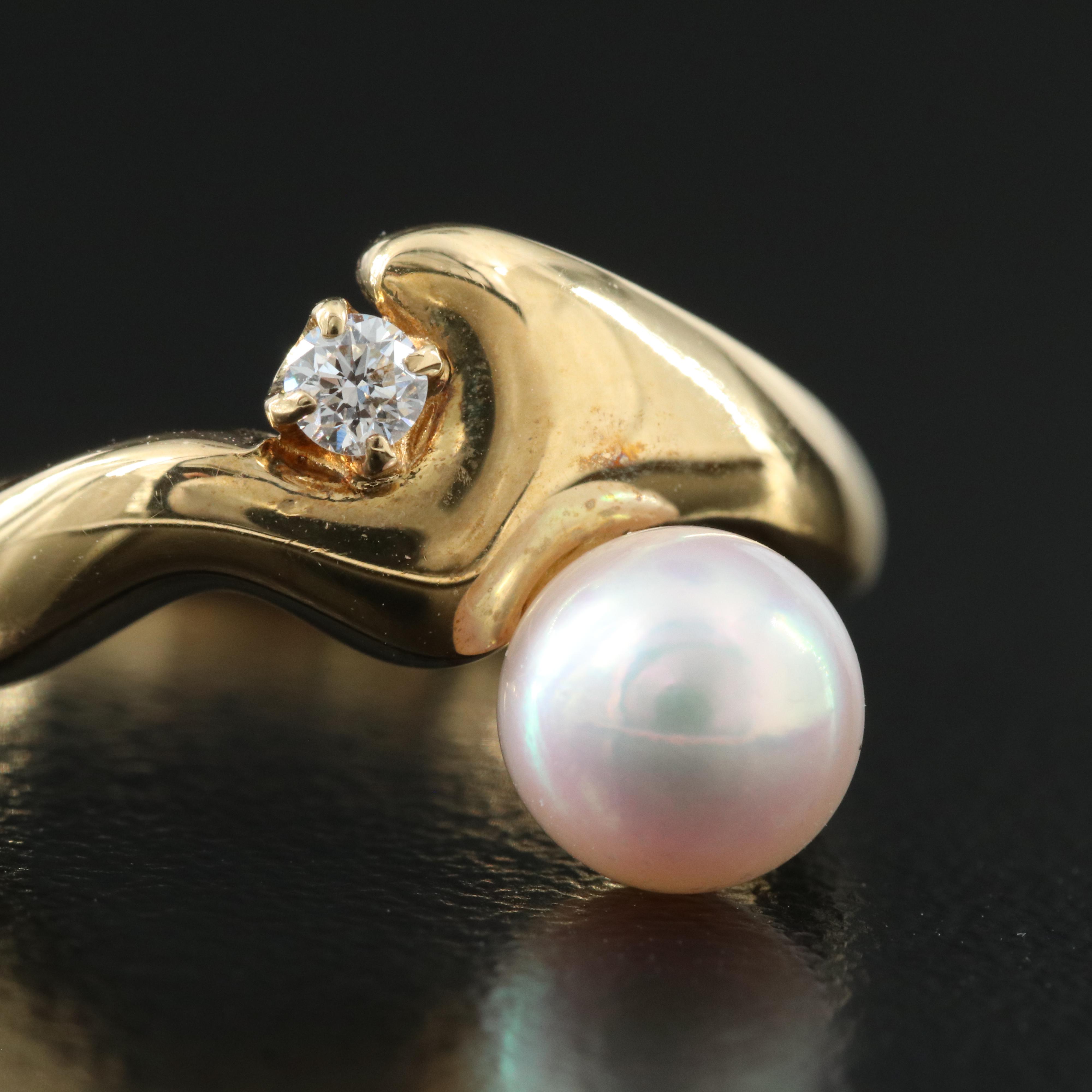 Mikimoto 18K Pearl and Diamond Ring
