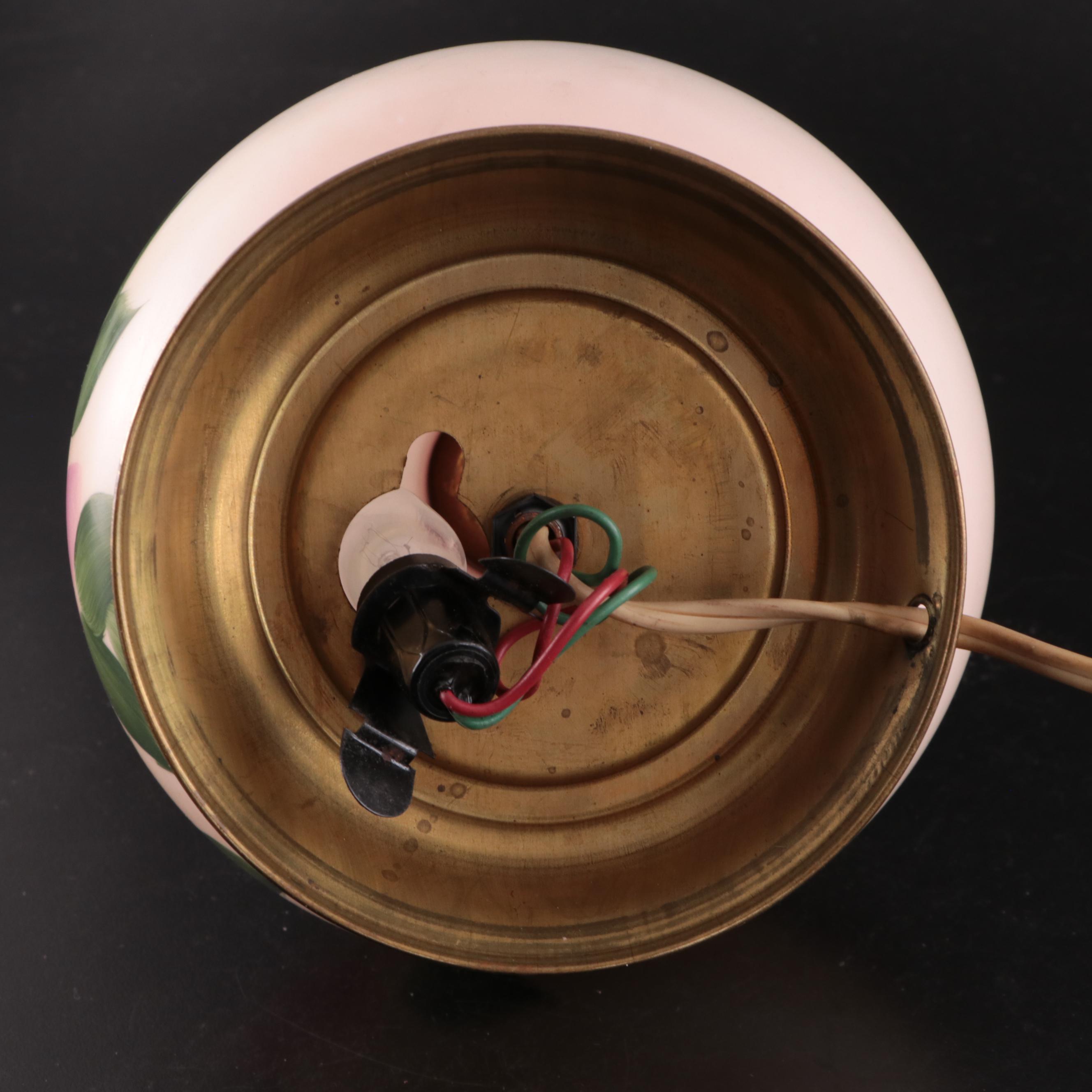 Victorian Style Hand-Painted Pressed Milk Glass With Aladdin Brass Table lamp