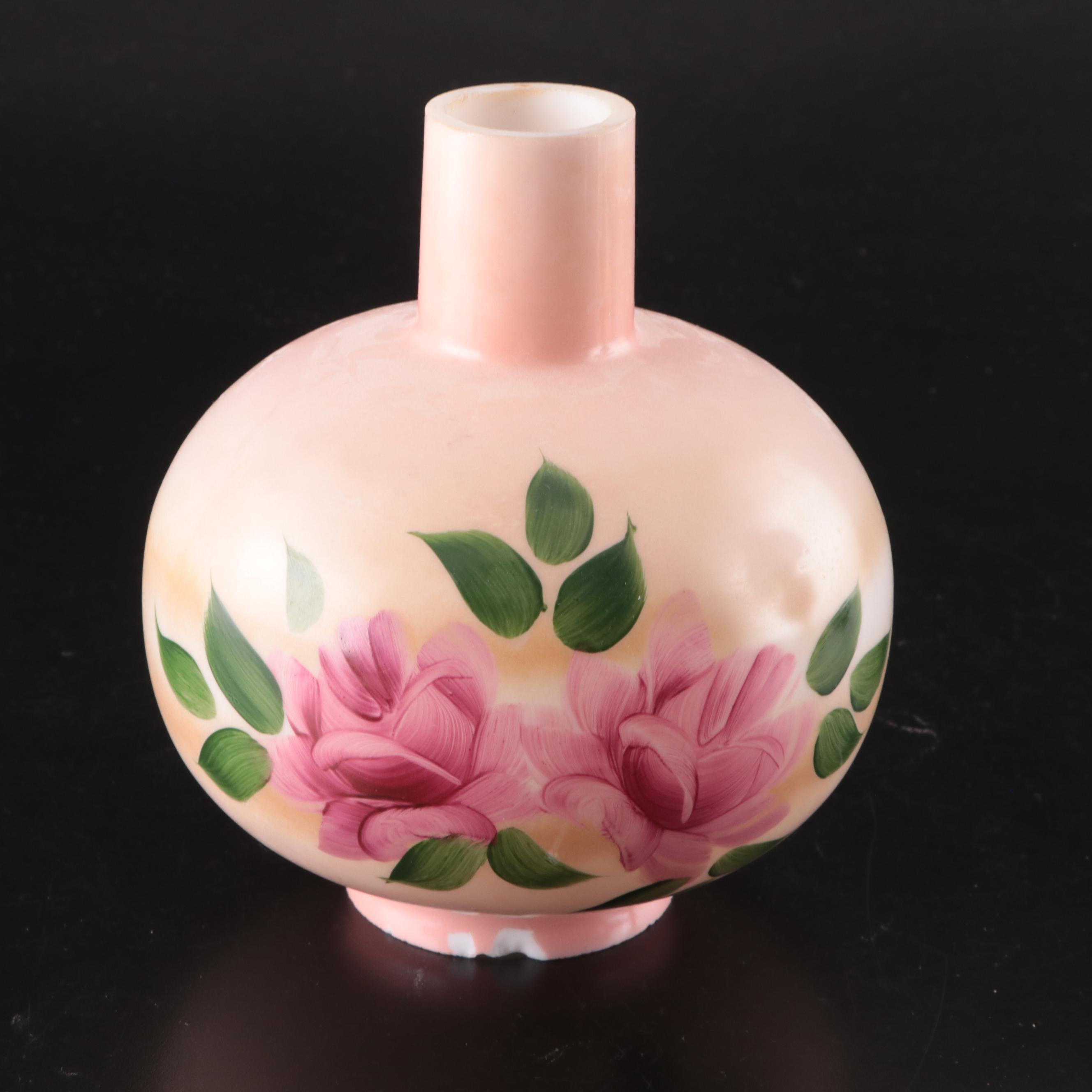 Victorian Style Hand-Painted Pressed Milk Glass With Aladdin Brass Table lamp