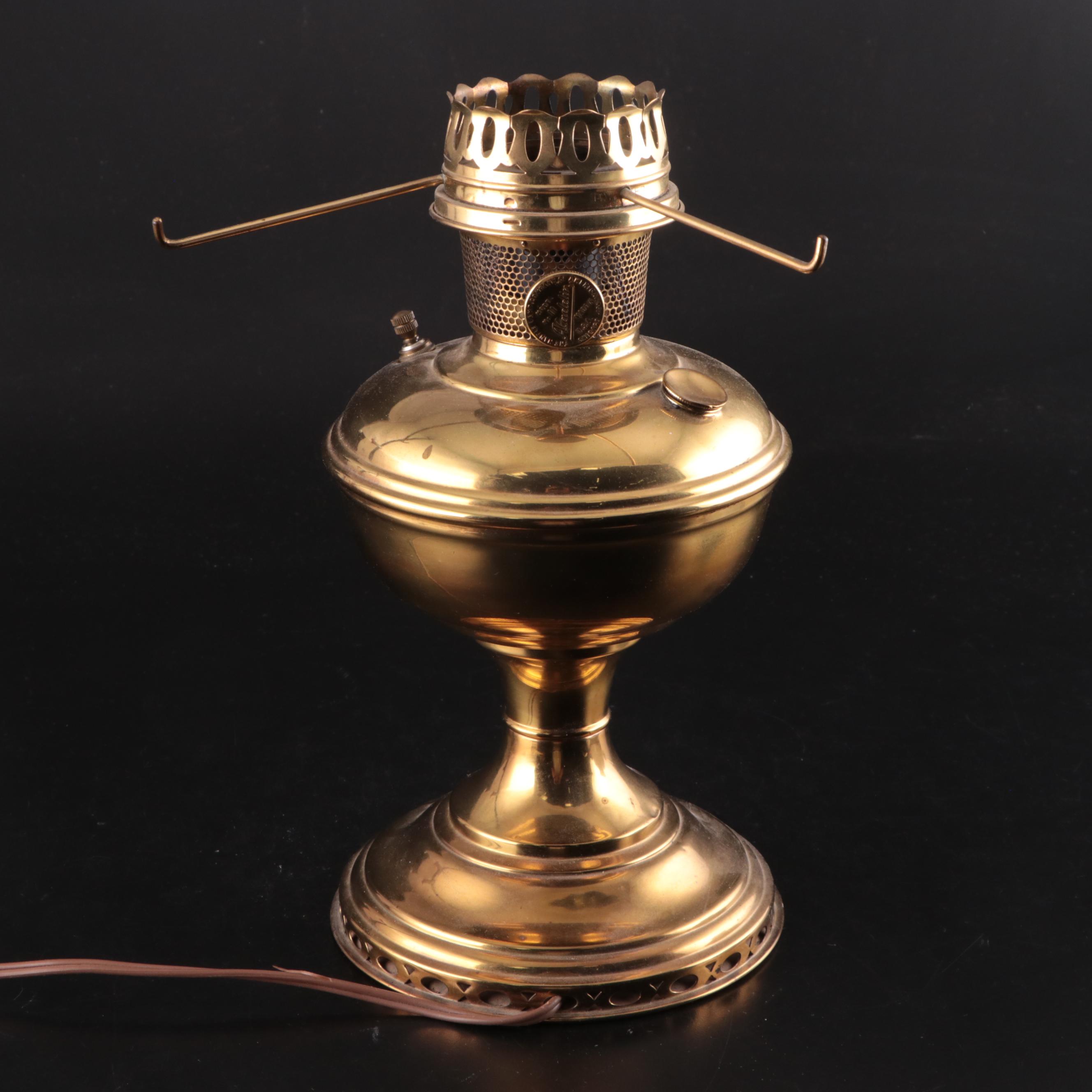 Victorian Style Hand-Painted Pressed Milk Glass With Aladdin Brass Table lamp