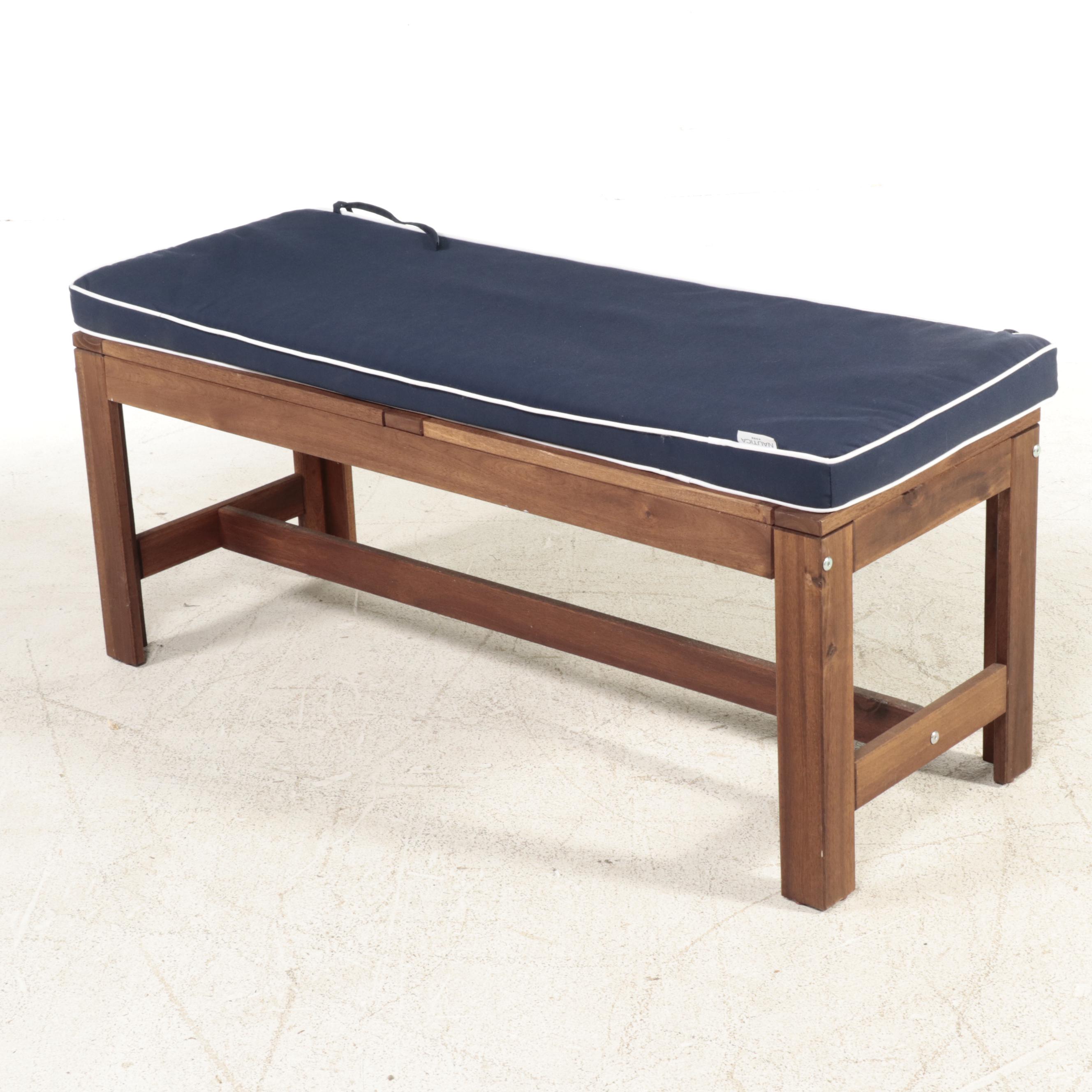 Pair of IKEA "Äpplarö" Acacia Benches with Nautica Home Cushions