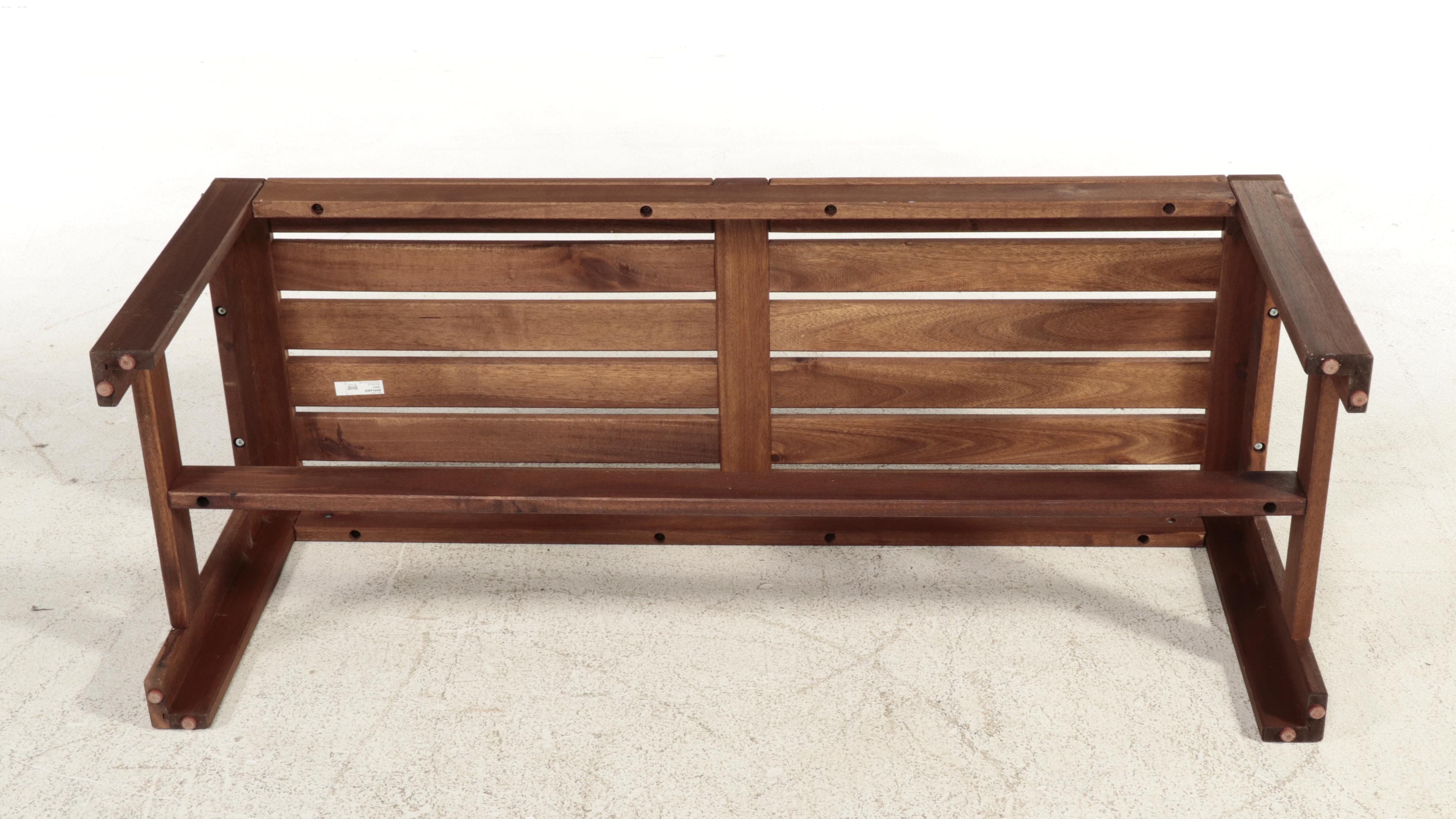 Pair of IKEA "Äpplarö" Acacia Benches with Nautica Home Cushions