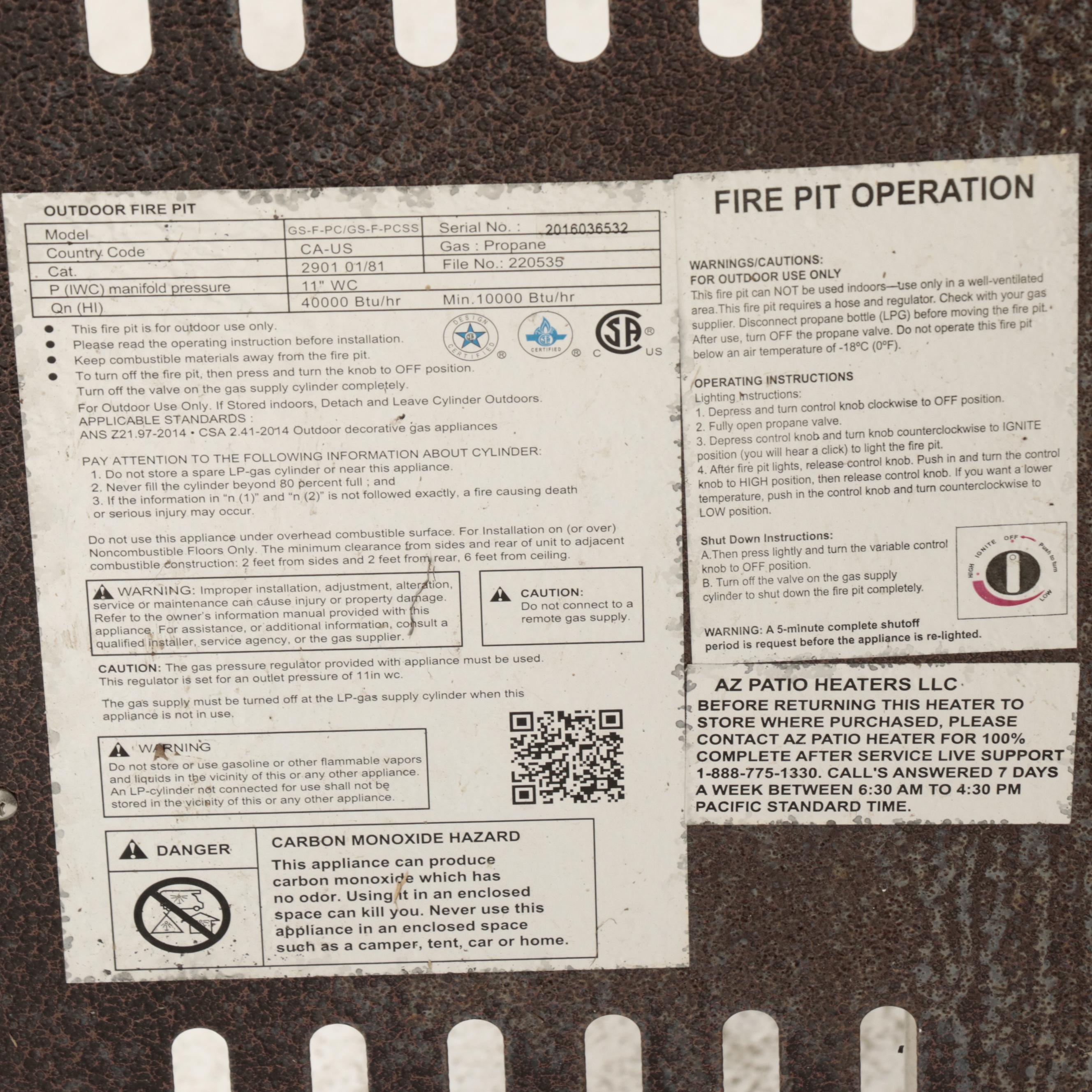 Hiland Propane Outdoor Fire Pit