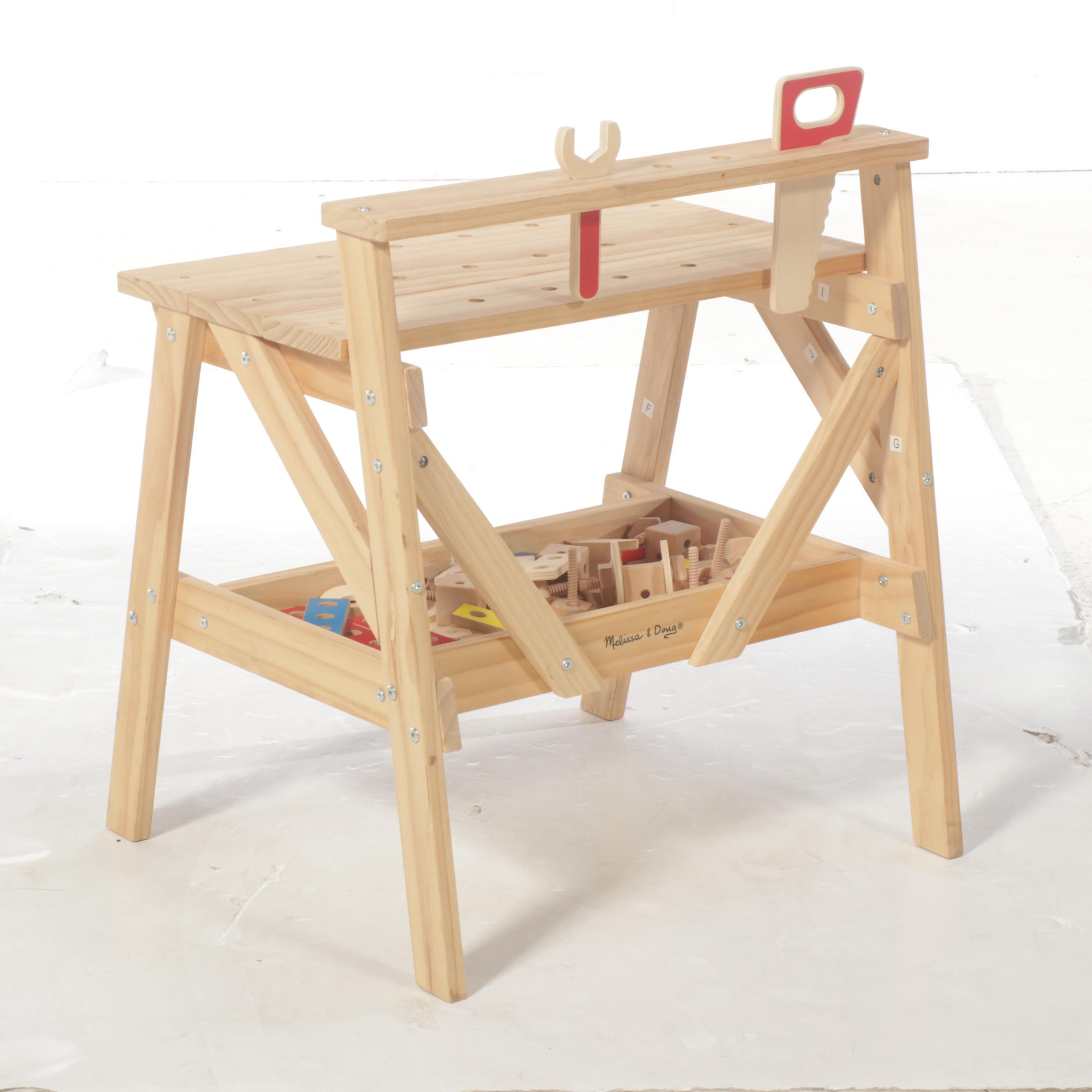 Melissa & Doug Child's Pine Project Workbench with Tools and Hardware