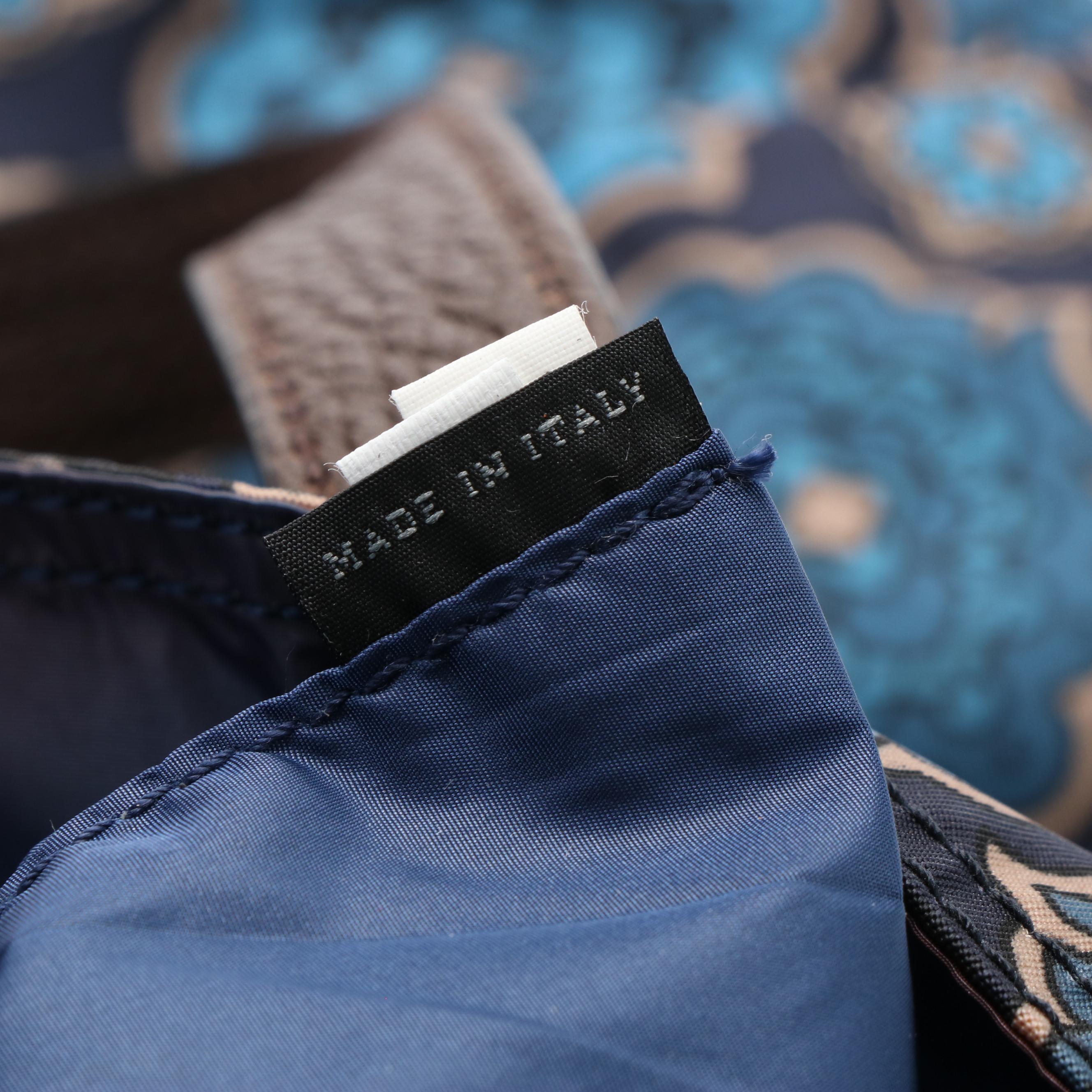 Prada Paisley Tote Handbag in Navy and Beige Nylon