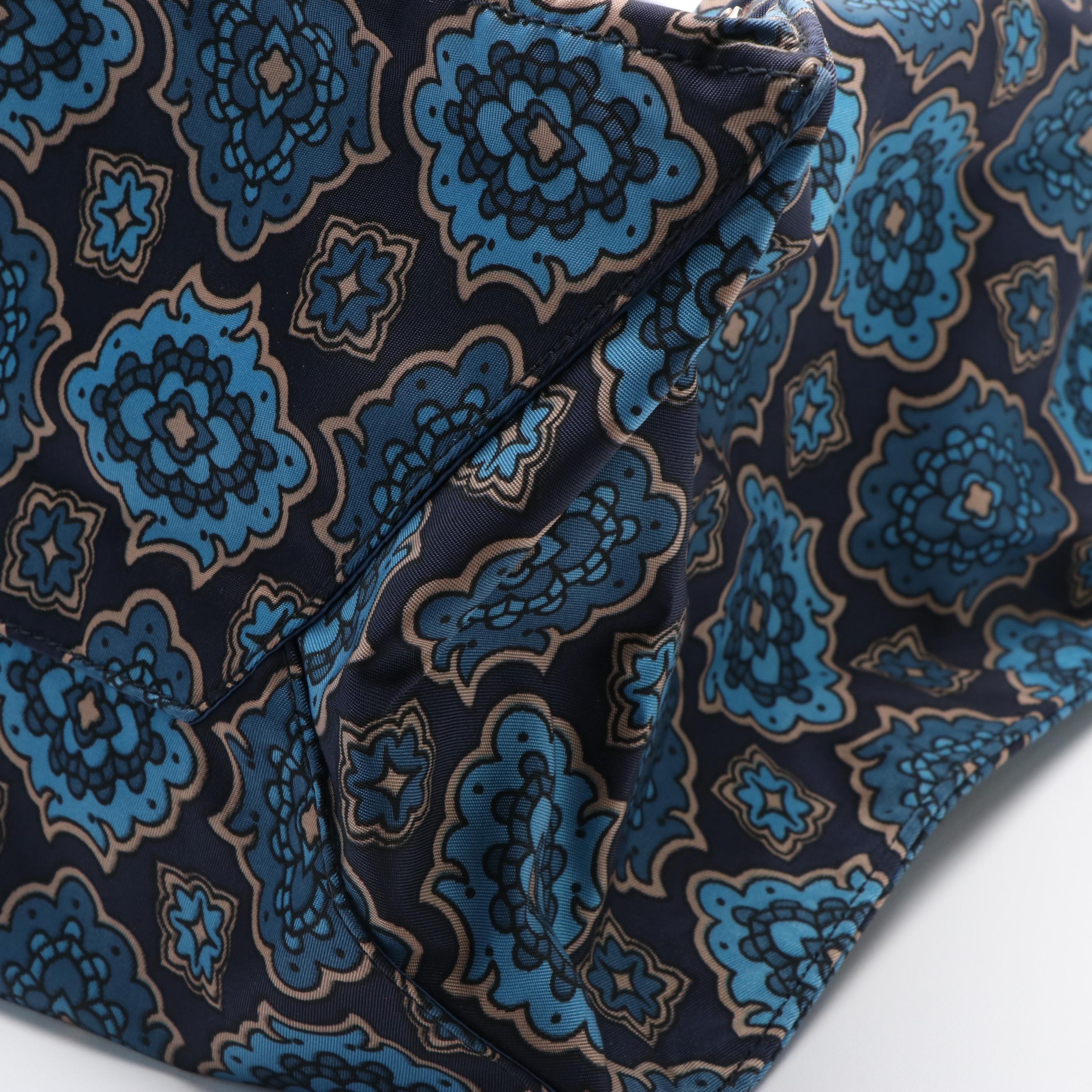 Prada Paisley Tote Handbag in Navy and Beige Nylon