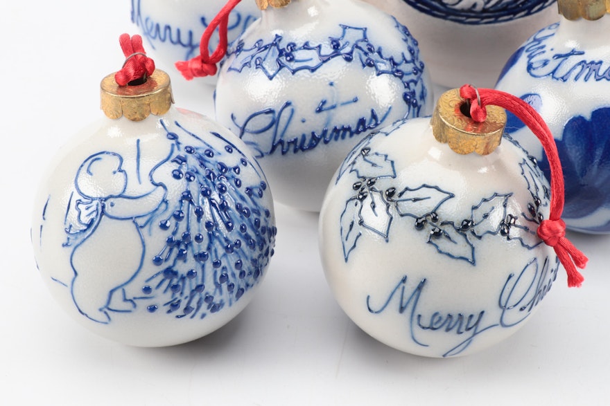 Rowe Pottery Works and Other Blue and White Stoneware Christmas