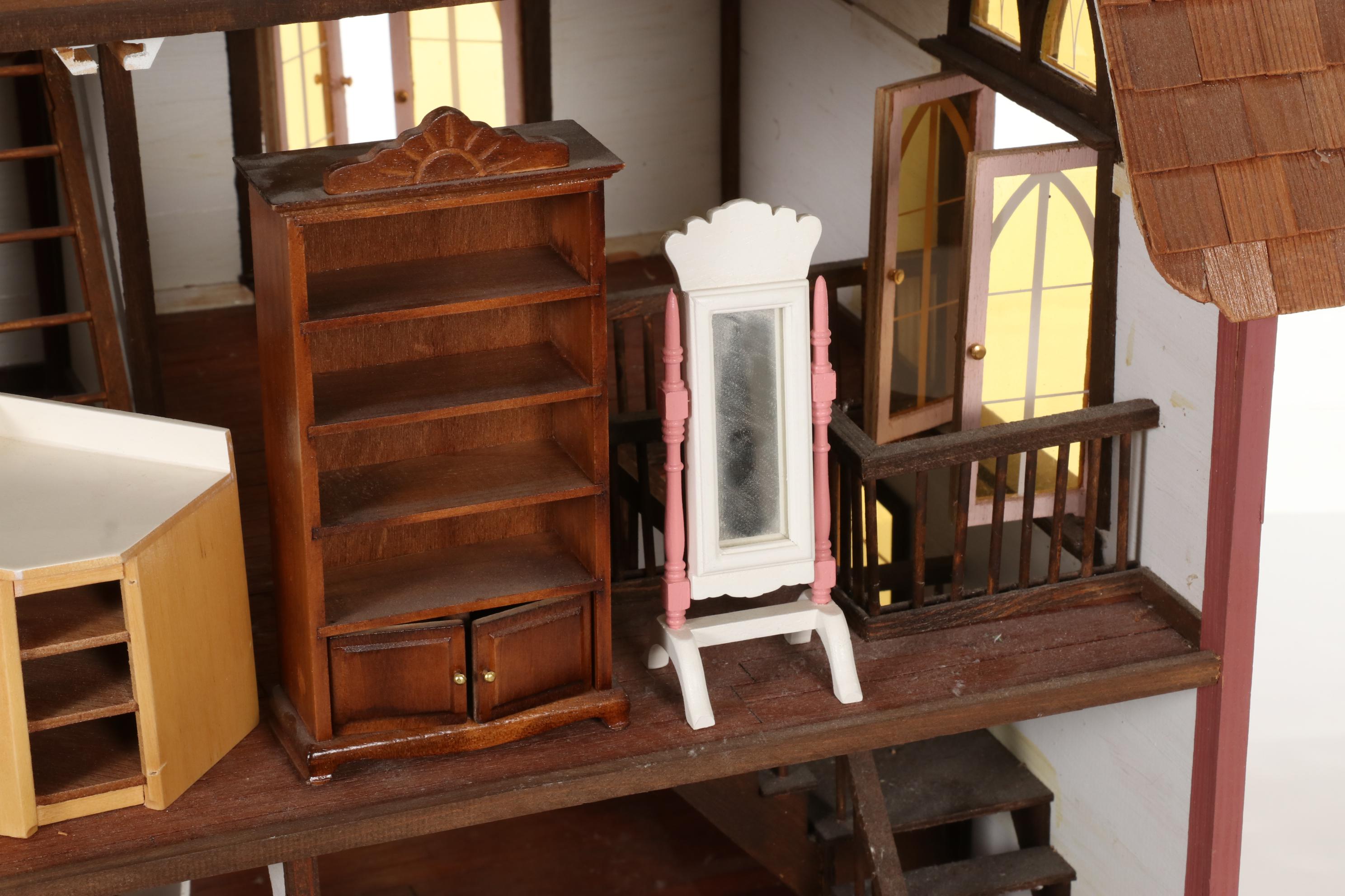 Hand-Crafted Wooden Doll House with Furniture and Accessories