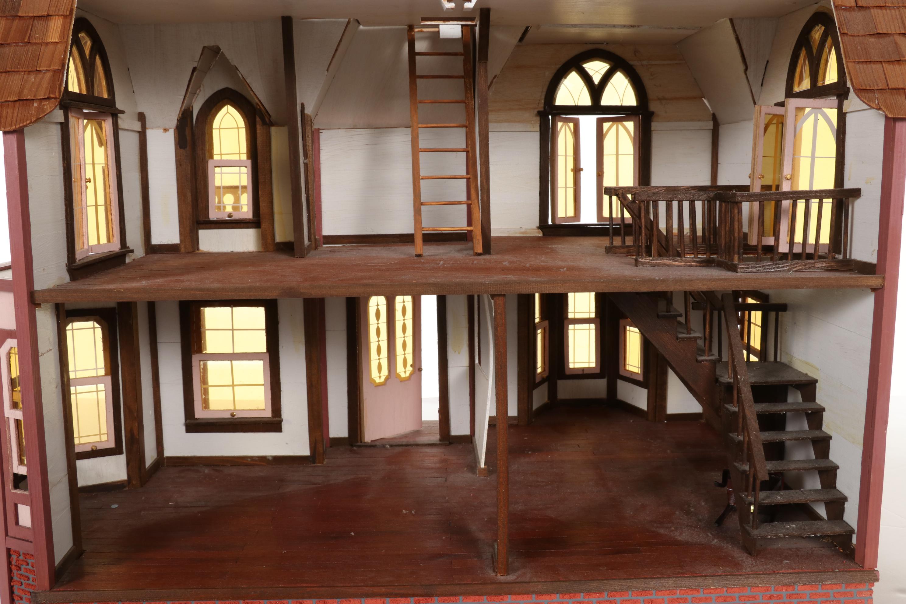 Hand-Crafted Wooden Doll House with Furniture and Accessories