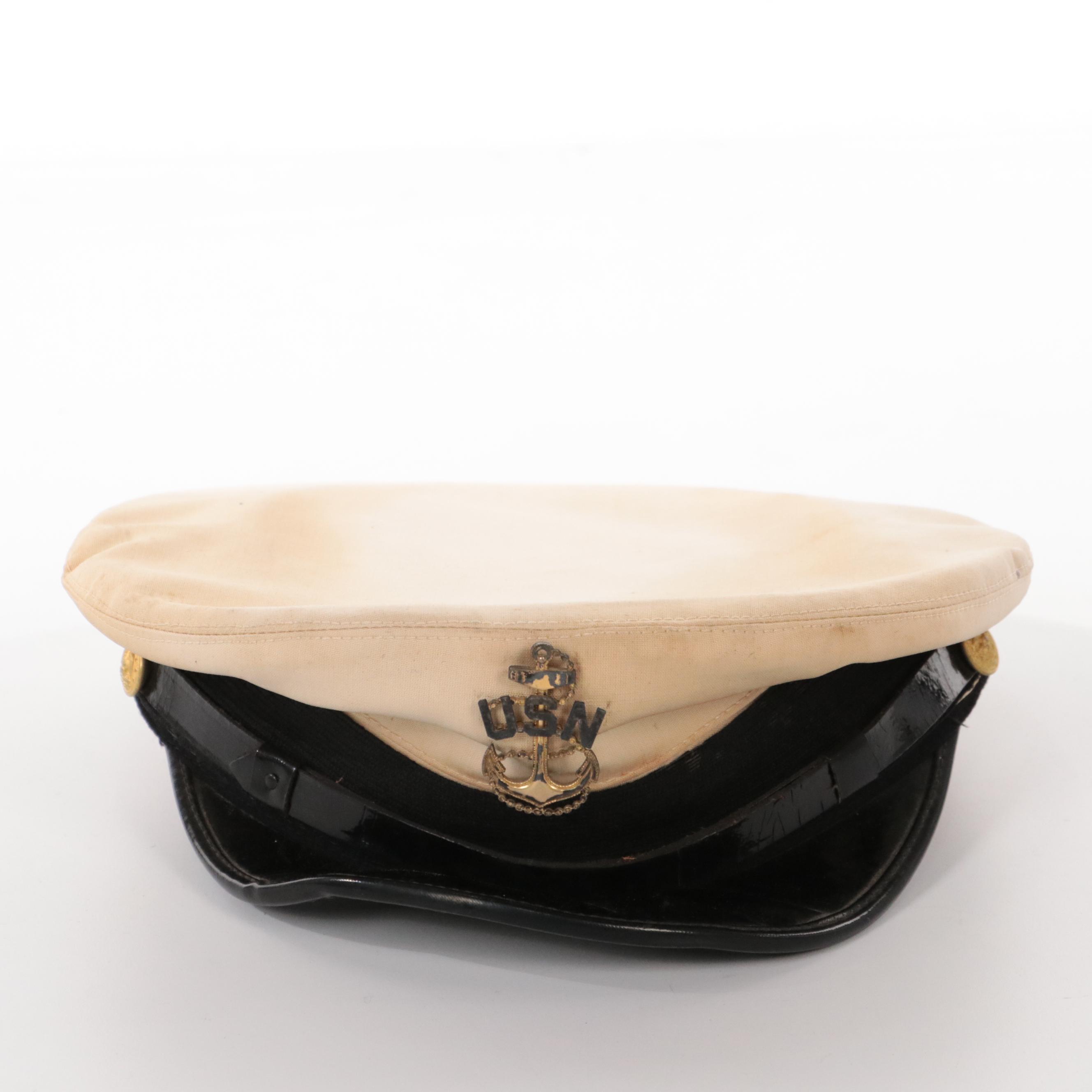 WWII Era US Navy Men's CPO Dress Blue Uniform, Cap, and Overcoat Liner