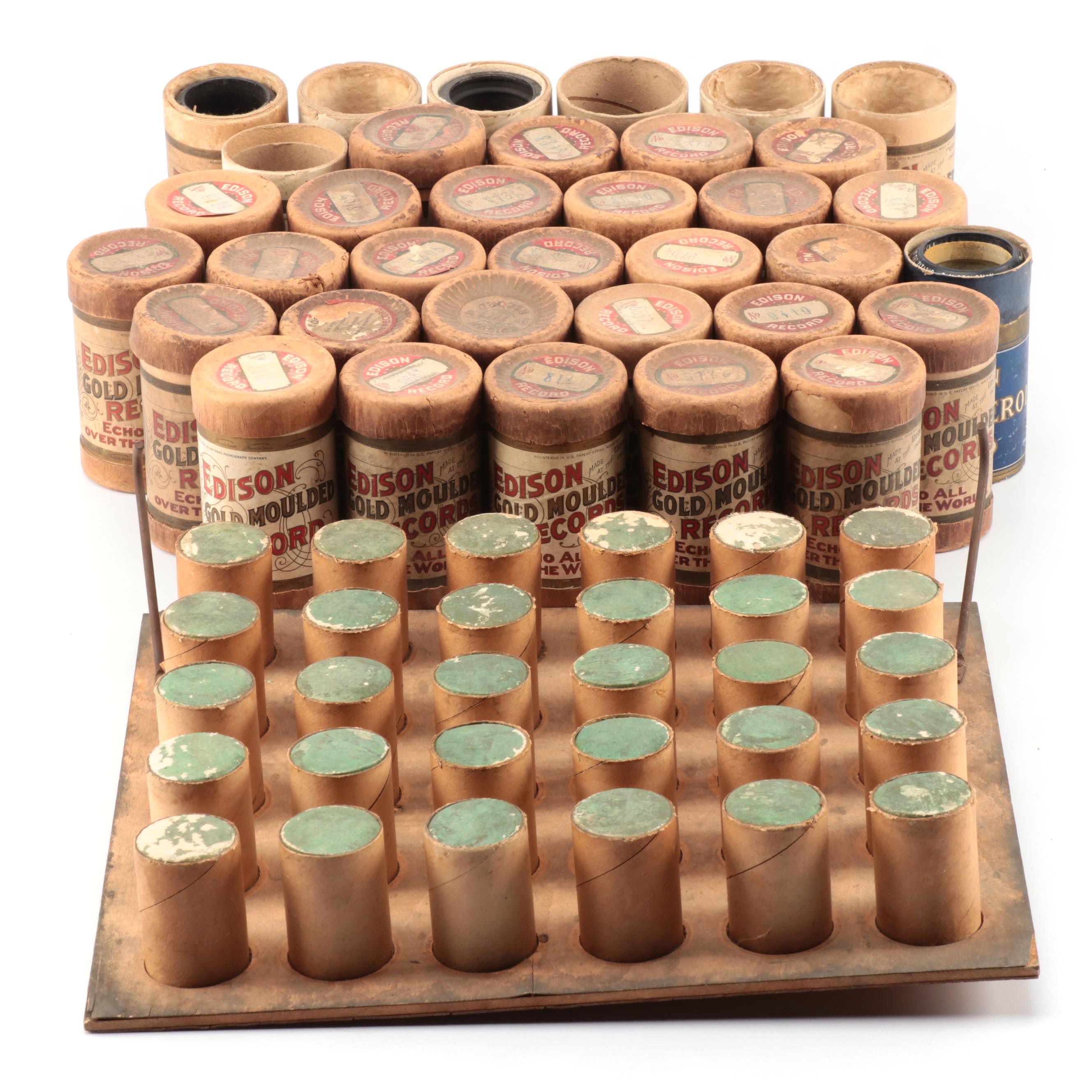 National Phonograph Co. Edison Cylinders, Holder and More, Early 20th Century