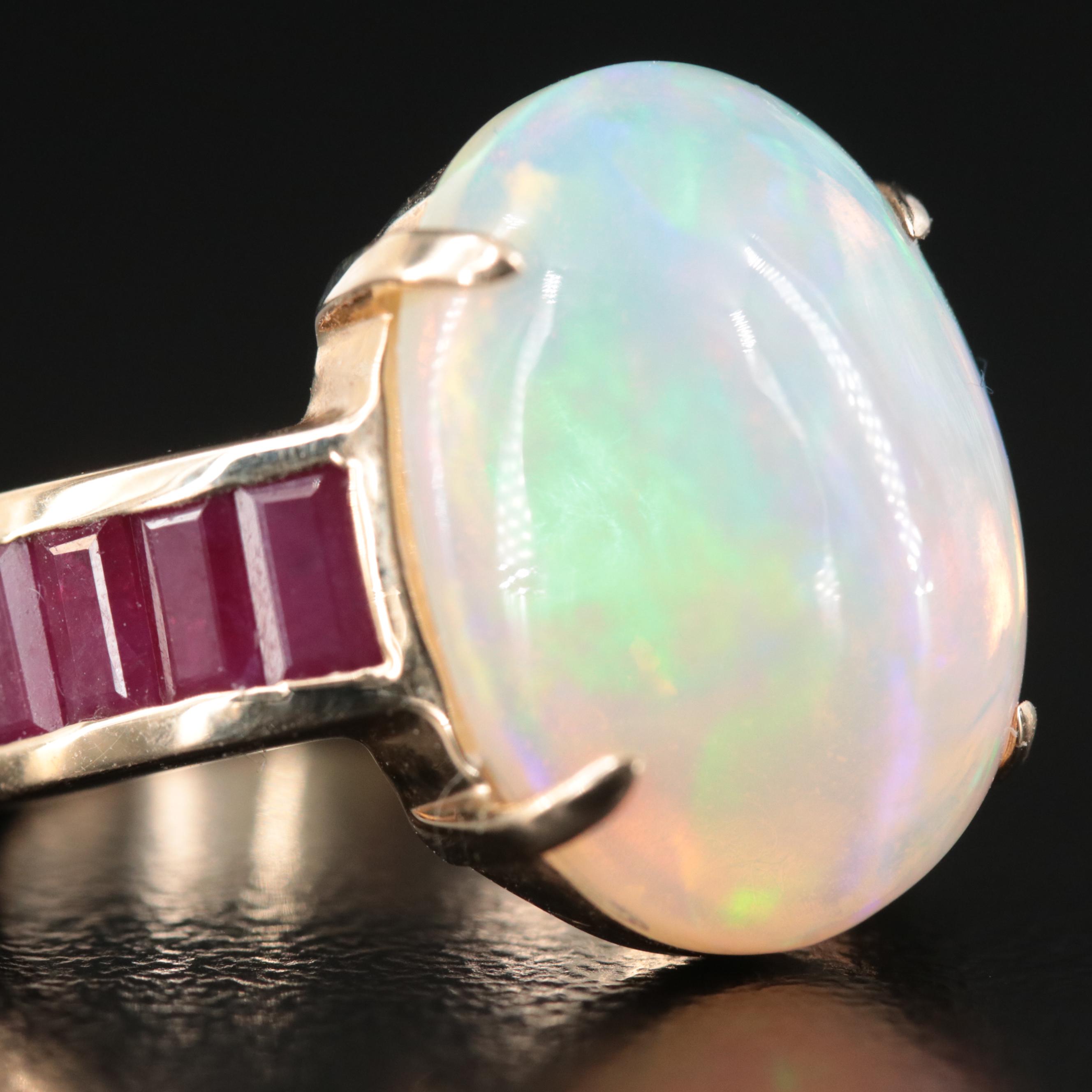 14K Opal and Ruby Ring