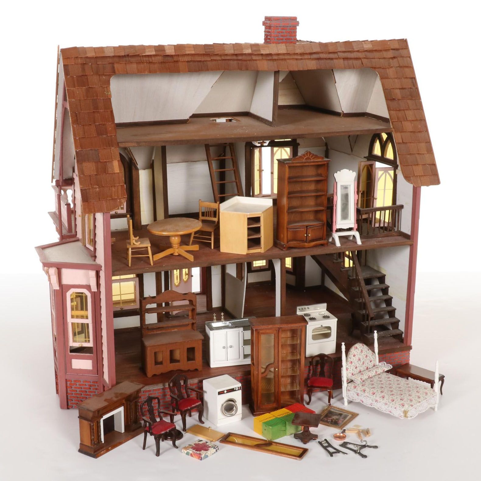 Hand-Crafted Wooden Doll House with Furniture and Accessories