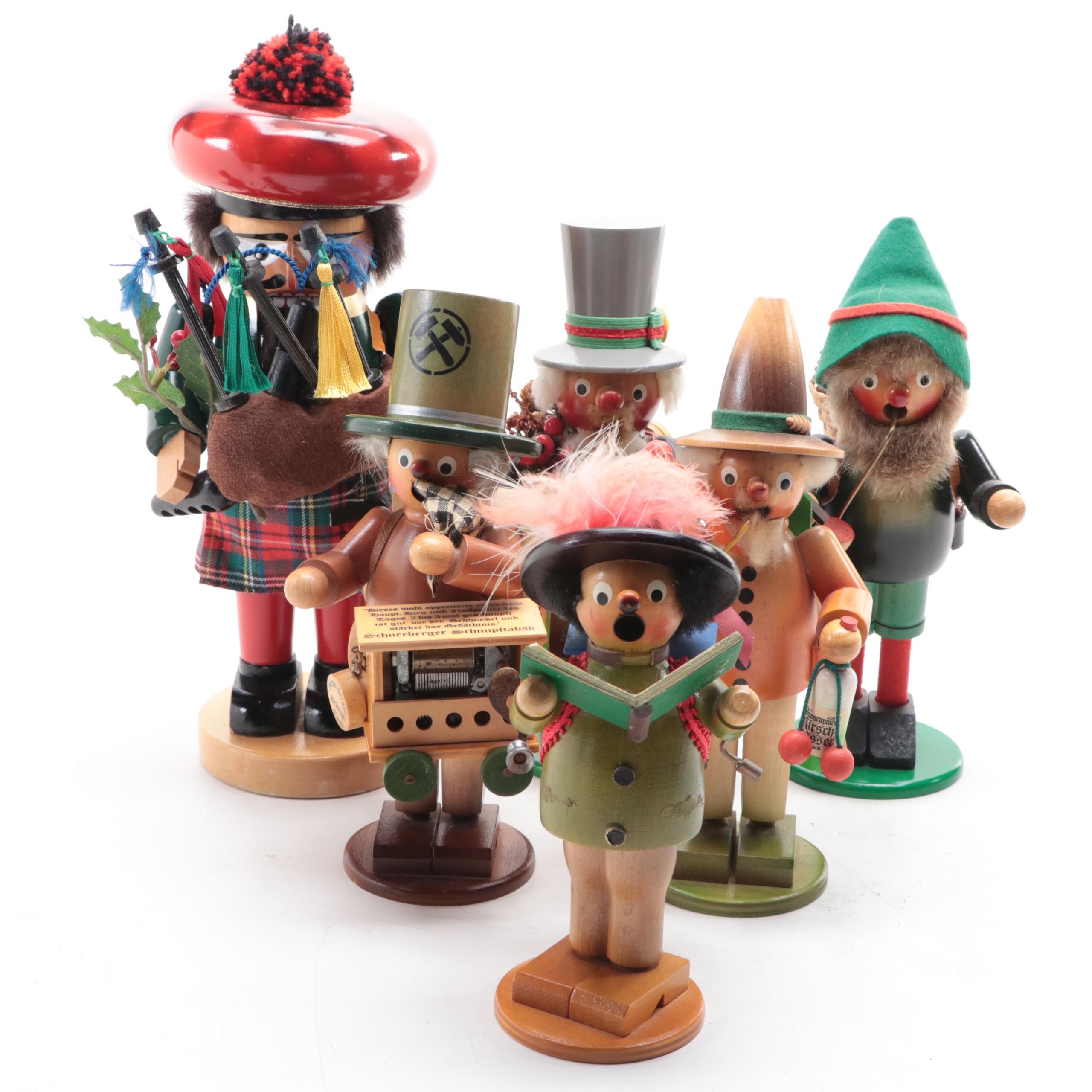 Steinbach German Nutcracker with Other Polychrome Wood Smoker Figures