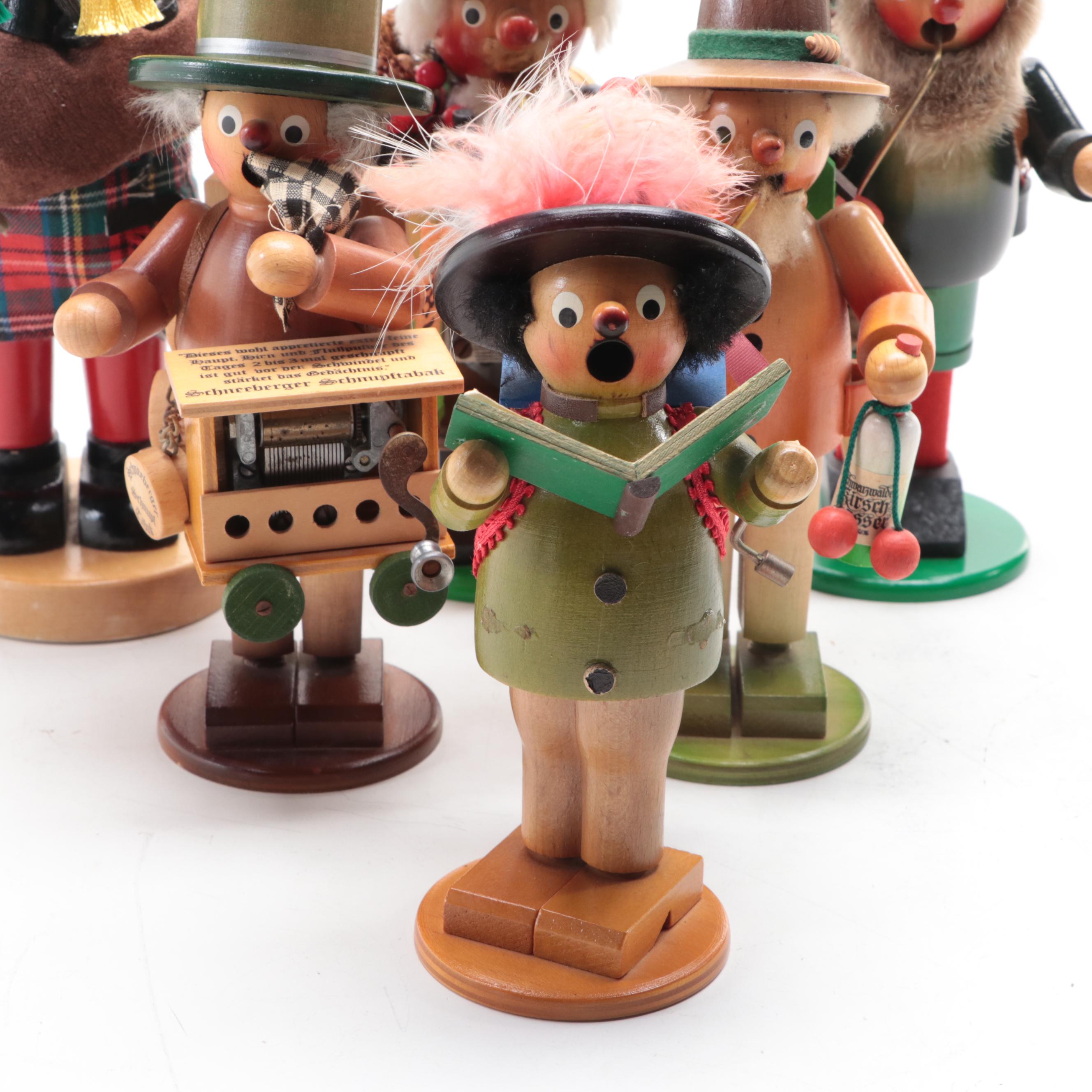 Steinbach German Nutcracker with Other Polychrome Wood Smoker Figures
