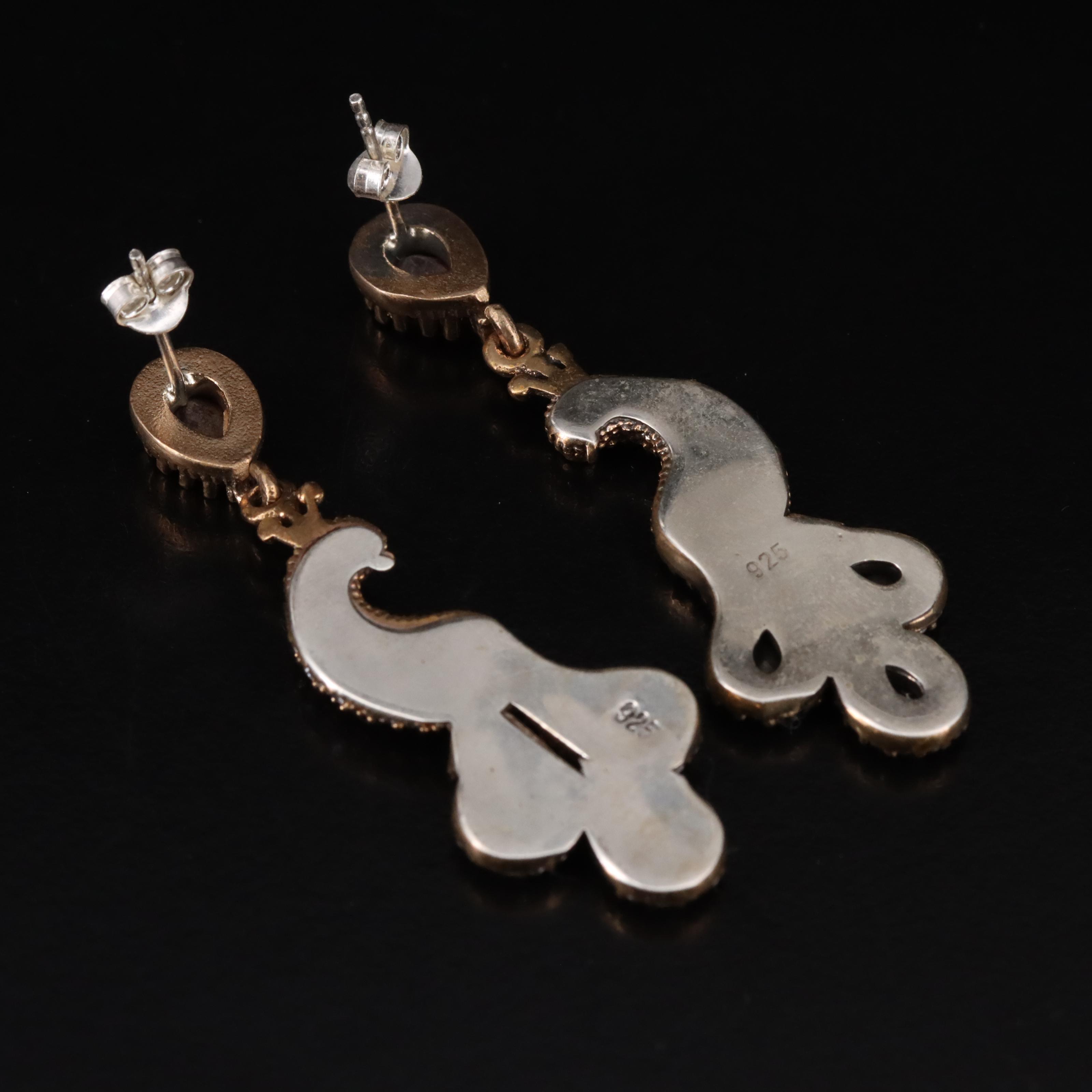 Sterling Peacock Earrings with Filled Corundum, Spinel and Cubic Zirconia