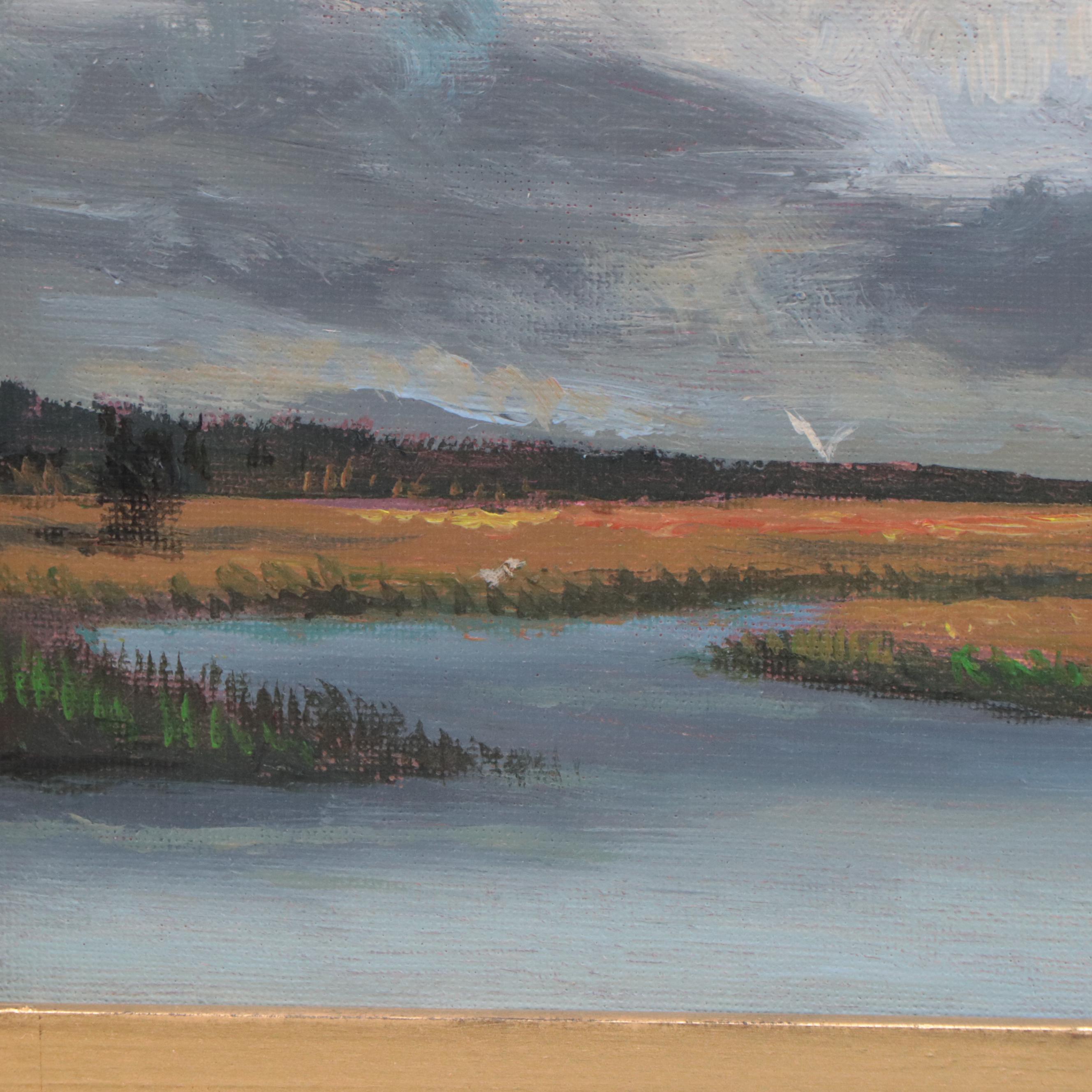 Riverbank Landscape Oil Painting, 21st Century